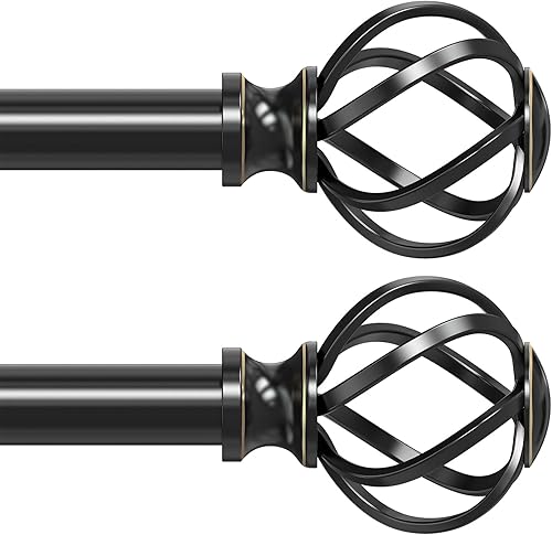 Miniatura 1 de VOIIY Paquete de 2 barras de cortina para ventanas de 18 a 45 pulgadas (1.5-3.75 pies), barras de cortina negras de 34 pulgadas de diámetro con