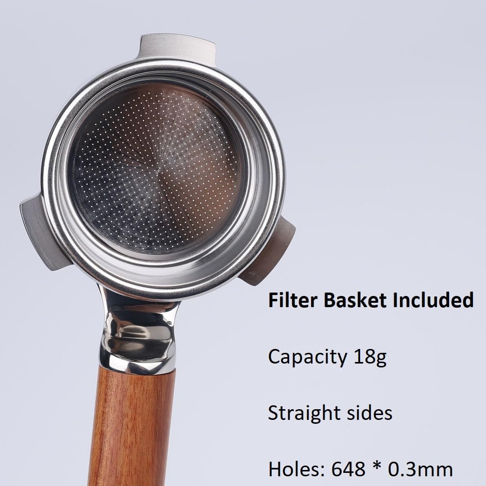 CAPFEI Portafiltro sin fondo de 54 mm plano, compatible con Sage/Breville Barista Express, Pro, Touch, and Impress | Mango de madera