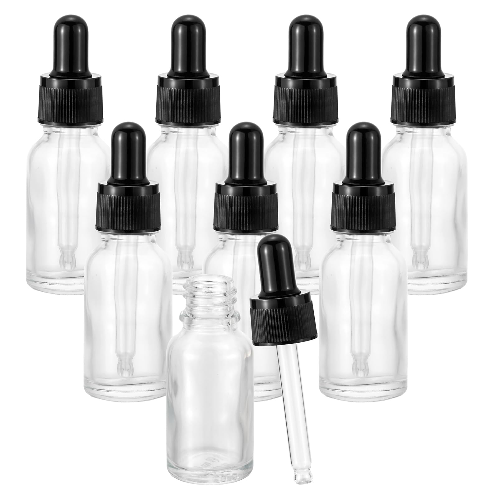 Kesell 8Pcs Glass Dropper Bottle Black Plastic Head Essential Oil Dropper Bottle 15ml Empty Refillable Clear Sample Storage Containers Vials, with