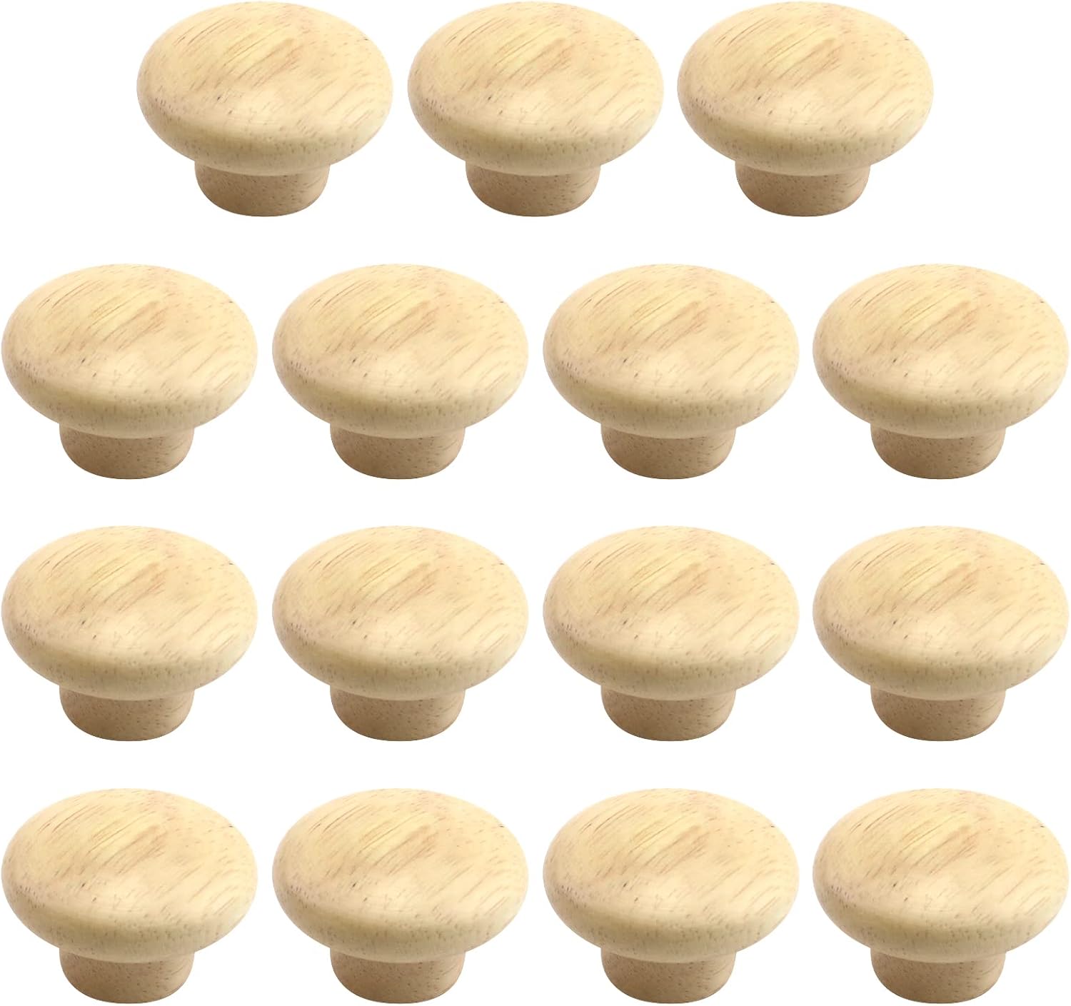 MY MIRONEY 15PCS Round Wood Finished Cabinet Knobs 1.5" Diameter Round Mushroom Shape Drawer Knobs Pulls Handles Solid Wooden Knobs Rubber Wood Furniture Dresser Pulls with Screws