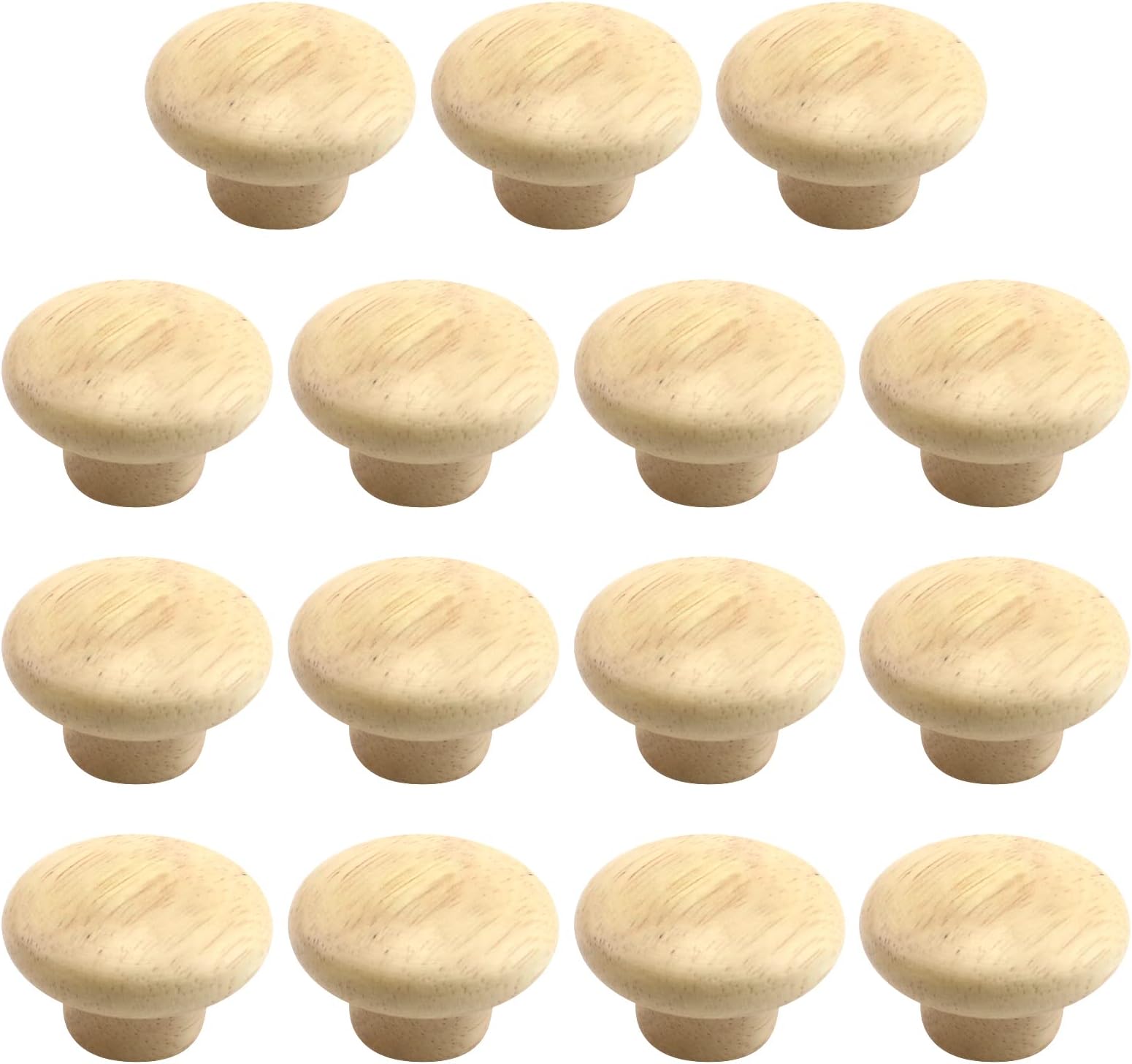 MY MIRONEY 15PCS Round Wood Finished Cabinet Knobs 1.5" Diameter Round Mushroom Shape Drawer Knobs Pulls Handles Solid Wooden Knobs Rubber Wood Furniture Dresser Pulls with Screws