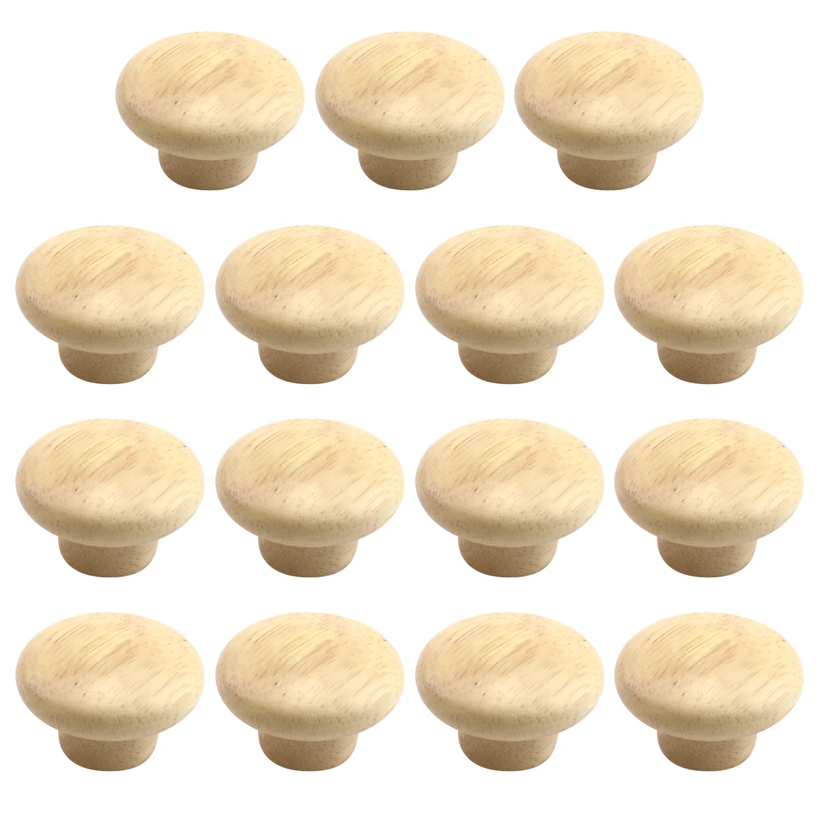 MY MIRONEY 15PCS Round Wood Finished Cabinet Knobs 1.5" Diameter Round Mushroom Shape Drawer Knobs Pulls Handles Solid Wooden Knobs Rubber Wood Furniture Dresser Pulls with Screws