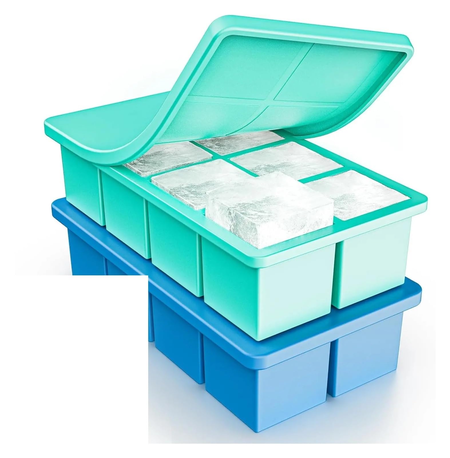 EiswüRfelform Große Eiswürfelform im 2er-Pack, 5,1 cm große Silikonformen for Whiskey-Cocktails, große quadratische Tabletts mit Deckel, auslaufsicher, stapelbar for den Gefrierschrank