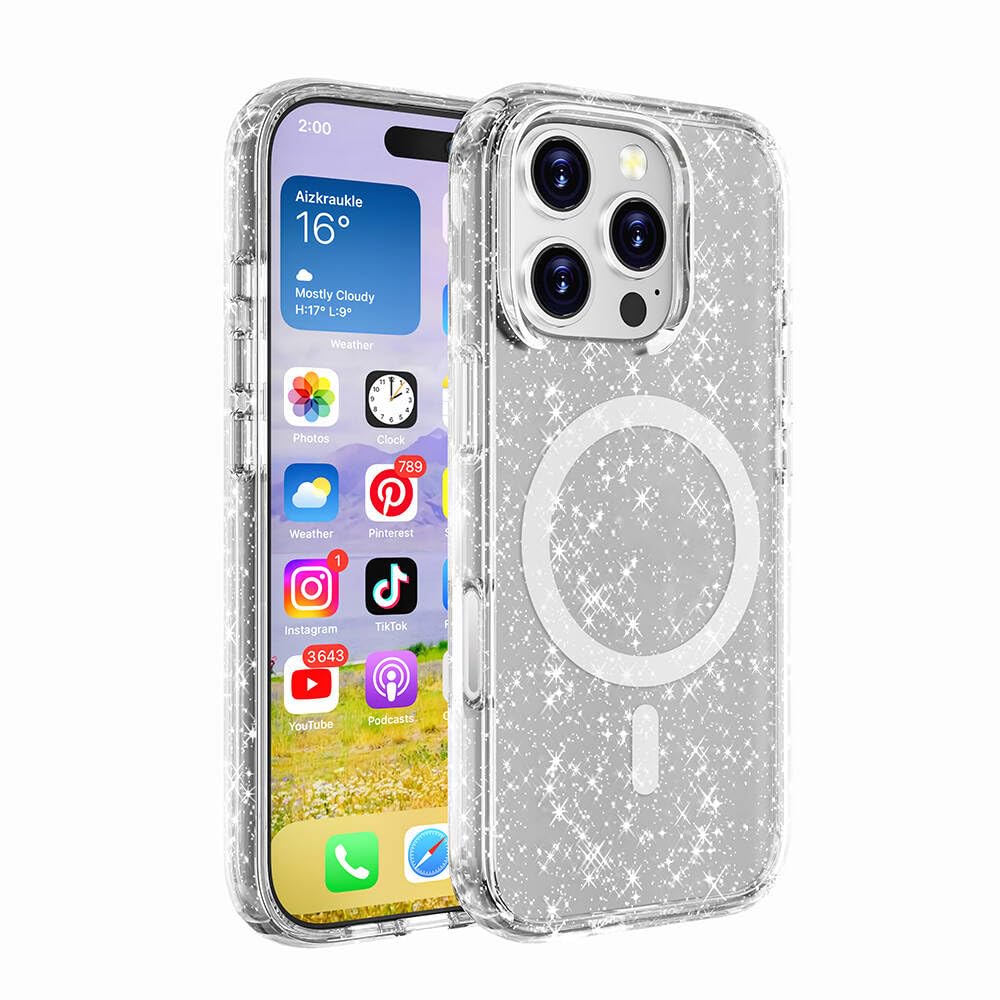 Zore Apple ile uyumlu iPhone 16 Pro Kılıf M-safe Şarj Özellikli Parlayan Simli Saydam Renkli Zore Allstar Kapak Şeffaf
