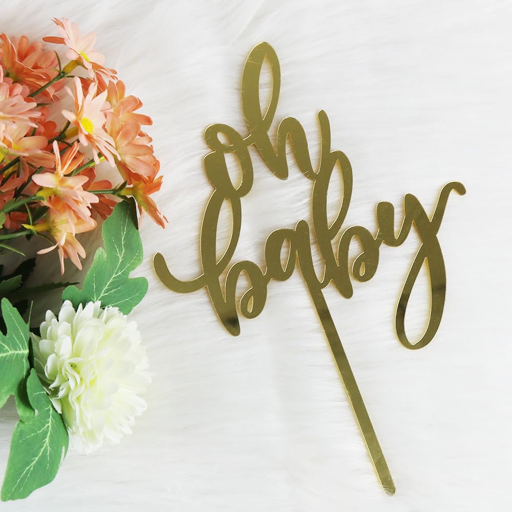 Golden Oh Baby Cake Topper, Baby Party Cake Decoration, Baby Baptism or New Baby Gender Reveal Party Cake Decoration. (acrylic)