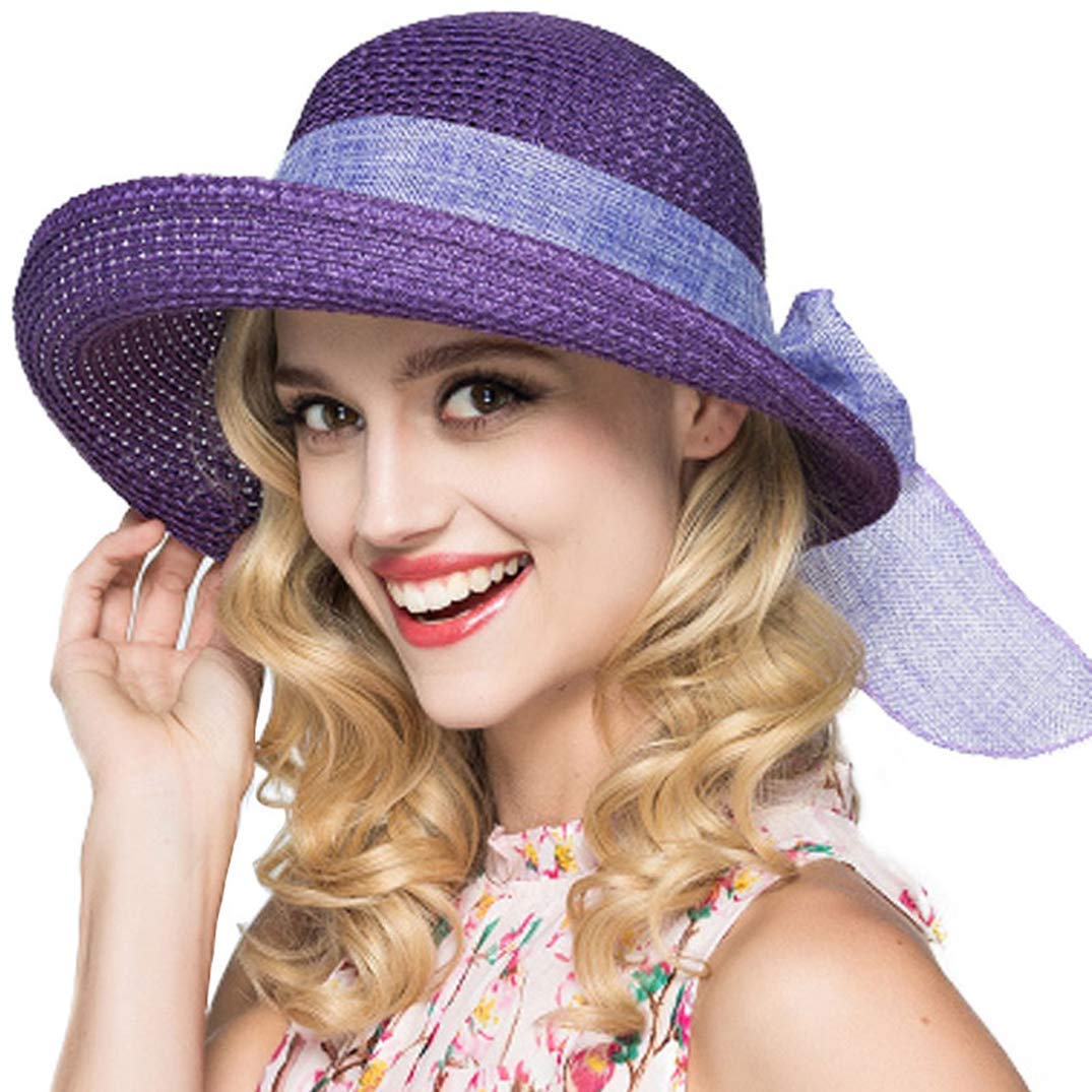 Kqpoinw Sombrero para El Sol, Gorra de Paja para Mujer Sombrero Plegable Sombrero Ancho de ala Ancha Sombrero para El Sol Sombreros de Playa de Verano para Mujeres