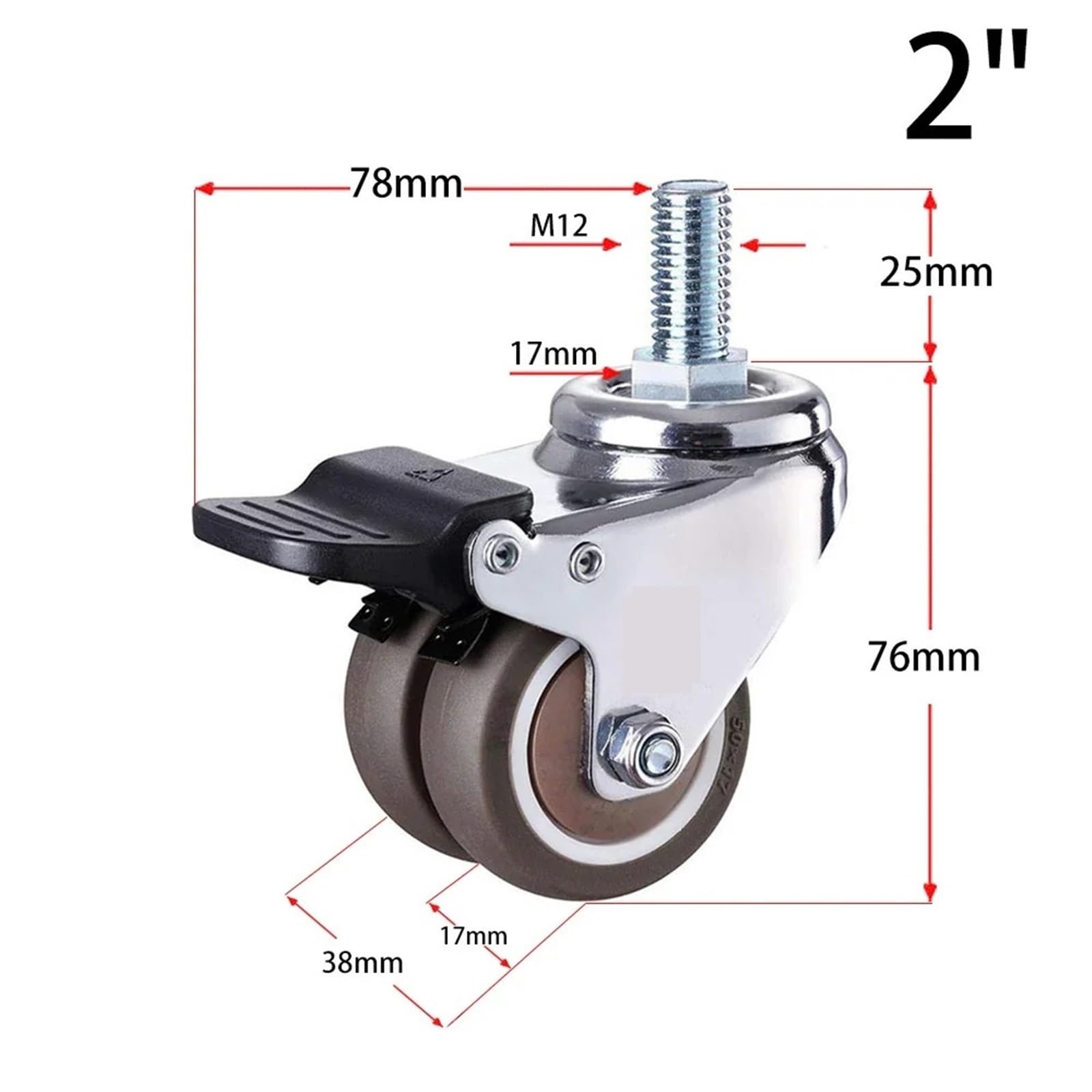 Möbelrollen 4 Teile/satz 2 ”Heavy Duty Swivel Stem Gummi Caster Räder M12 X 25mm Feststellrollen Ersatz for Möbel(Set 1)
