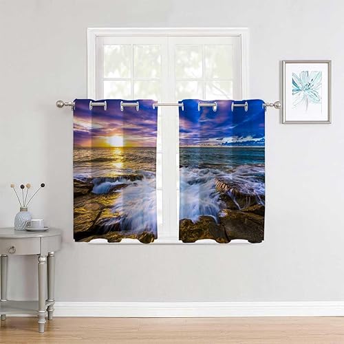 Cortinas para Habitacion Blackout Sea and Sky Landscape Glass Door Curtain Cortinas para Separar Cuartos 55Inch Width by 55Inch Length,2 Panels