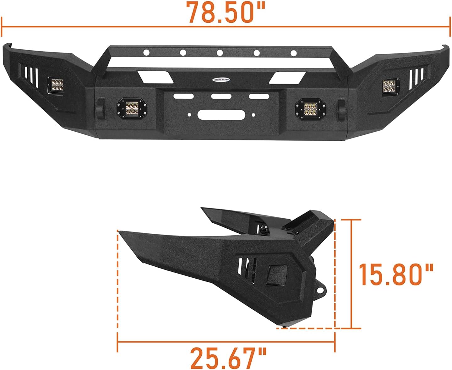 Hooke Road Tundra Front Winch Bumper for Toyota Tundra 2007 2008 2009 2010 2011 2012 2013 Pickup, Full Width Offroad Bumper with LED Lights, Skid Plate, Brush Guard Bull Bar