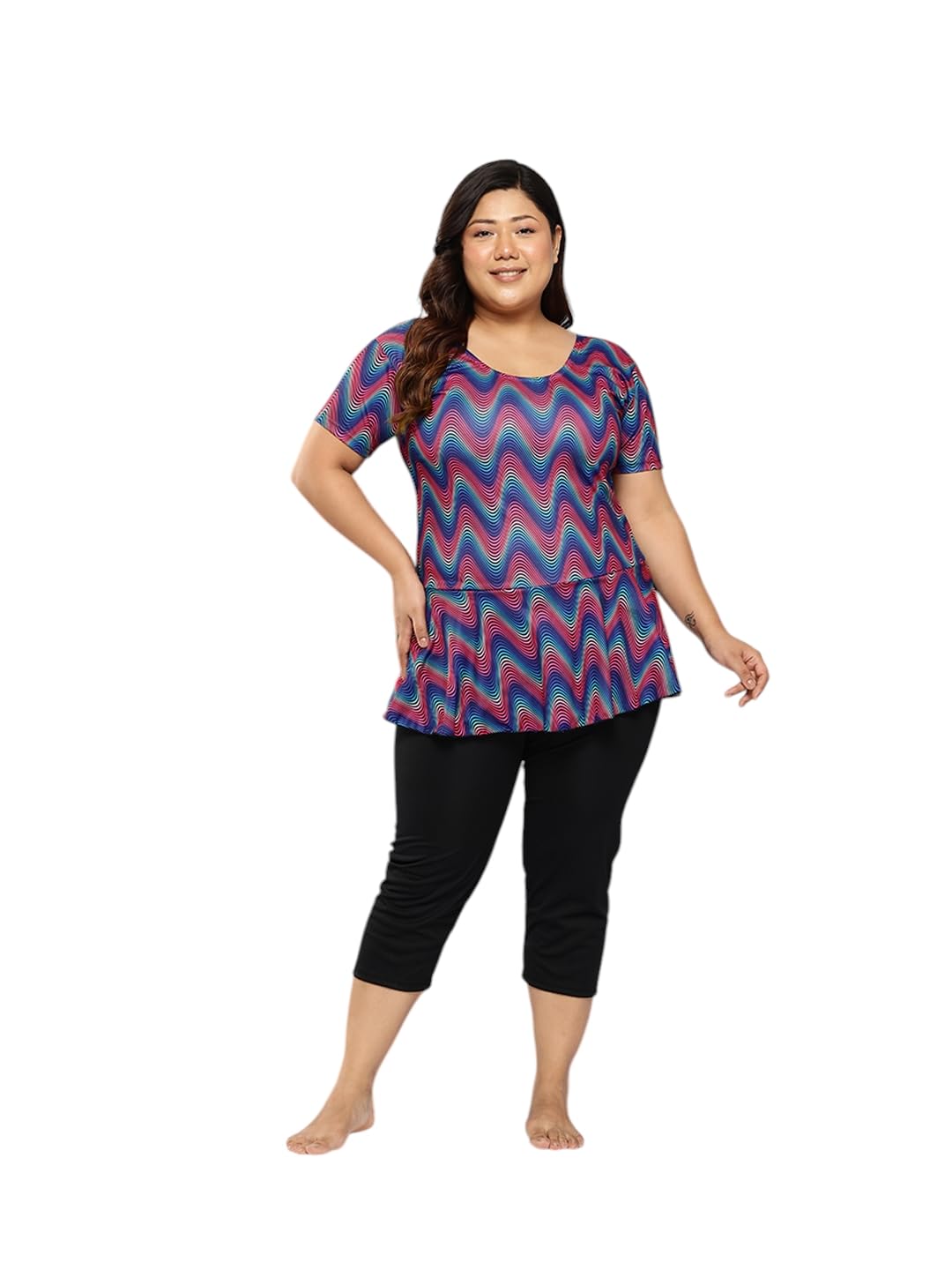 Womens Sports Wear Green Colour Abstract Print Nylon Plus Size Swim Suit