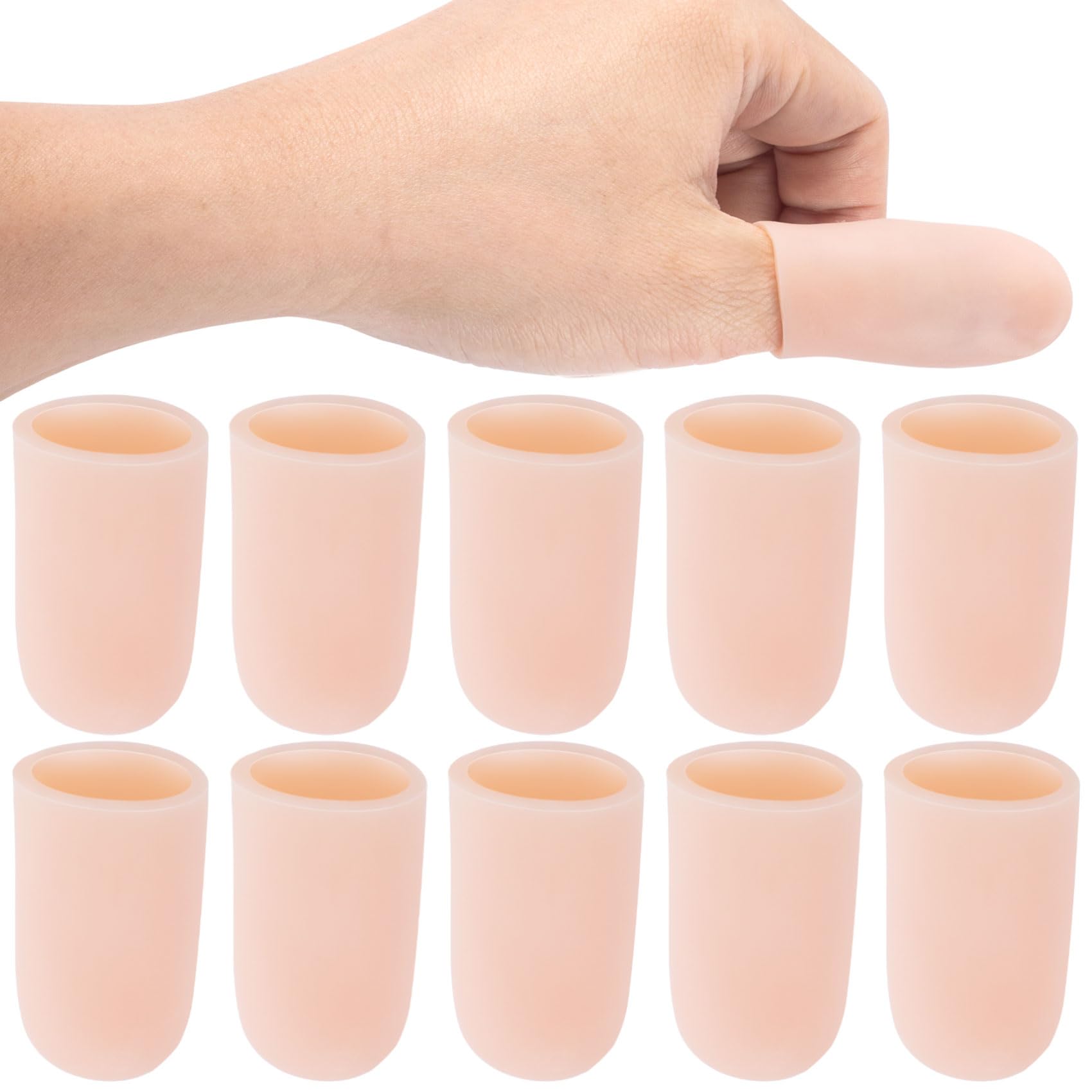 HINZIC 10pcs Gel Finger Cot Covers, Silicone Finger Protector Sleeves, Thumb Support Fingertip Caps for Hands Cracking, Eczema Skin, Trigger Finger Arthritis Pain Relief