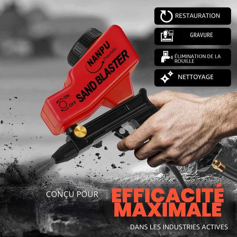 NANPU Kit de pistolet à sable léger avec alimentation par gravité, buse en céramique, corps en métal, pour la préparation de la surface de petits projets, l'élimination de la peinture et de la rouille