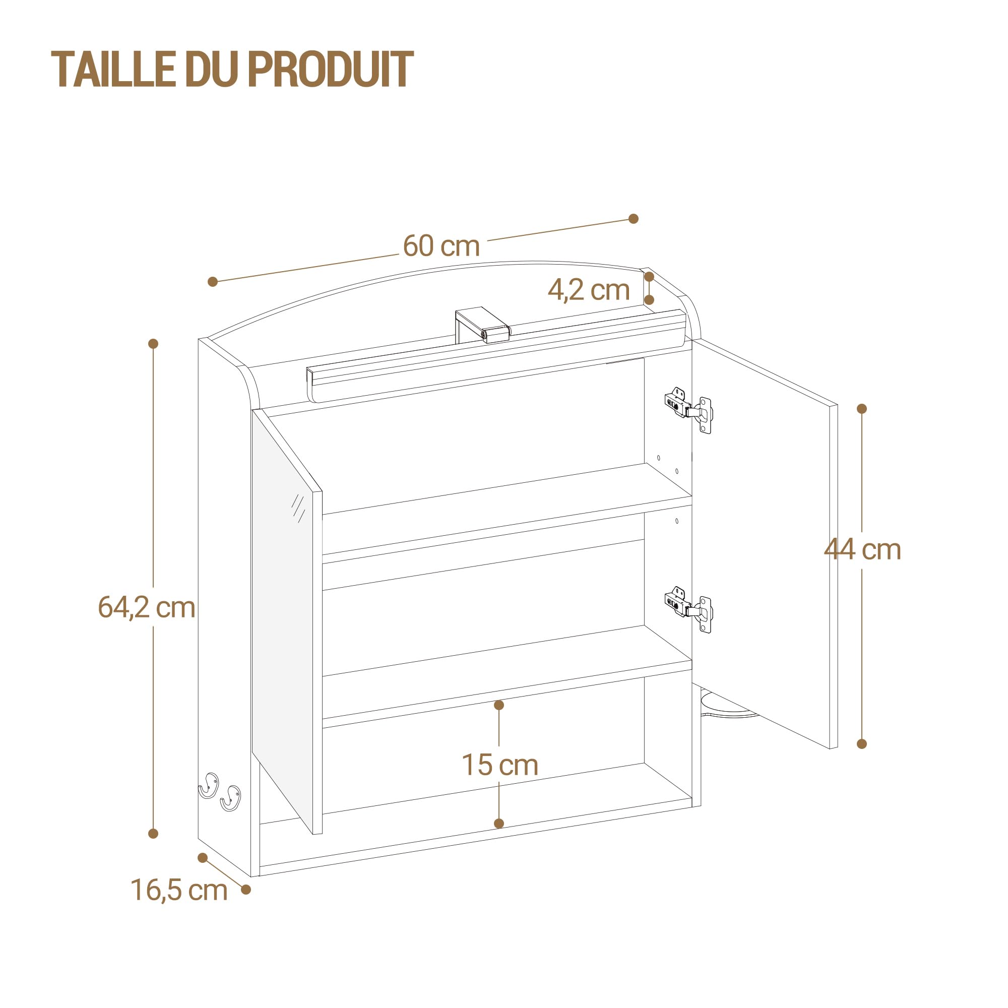 Hzuaneri Armoire Murale Salle de Bain avec Miroir et LED, Meuble de Salle de Bain avec miroir, prise et interrupteur, avec Étagère Réglable, Support Sèche-Cheveux, Blanc 16,5 x 60 x 68,5 cm MC10003XEU