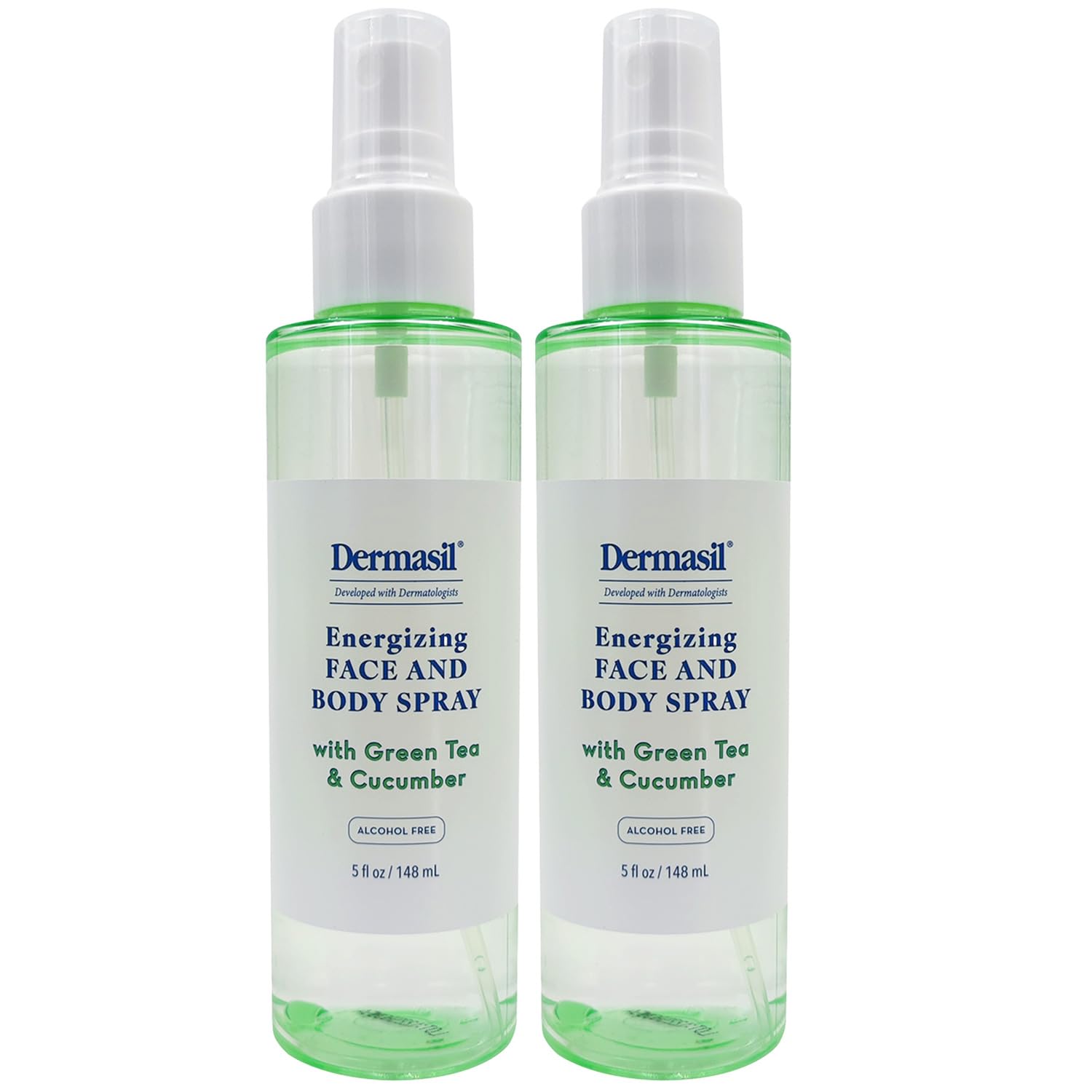 Dermasil Energizing Face & Body Spray 2-Pack – Hydrating Mist with Green Tea & Cucumber, Alcohol-Free, Beach Essentials, 5 Oz Ea