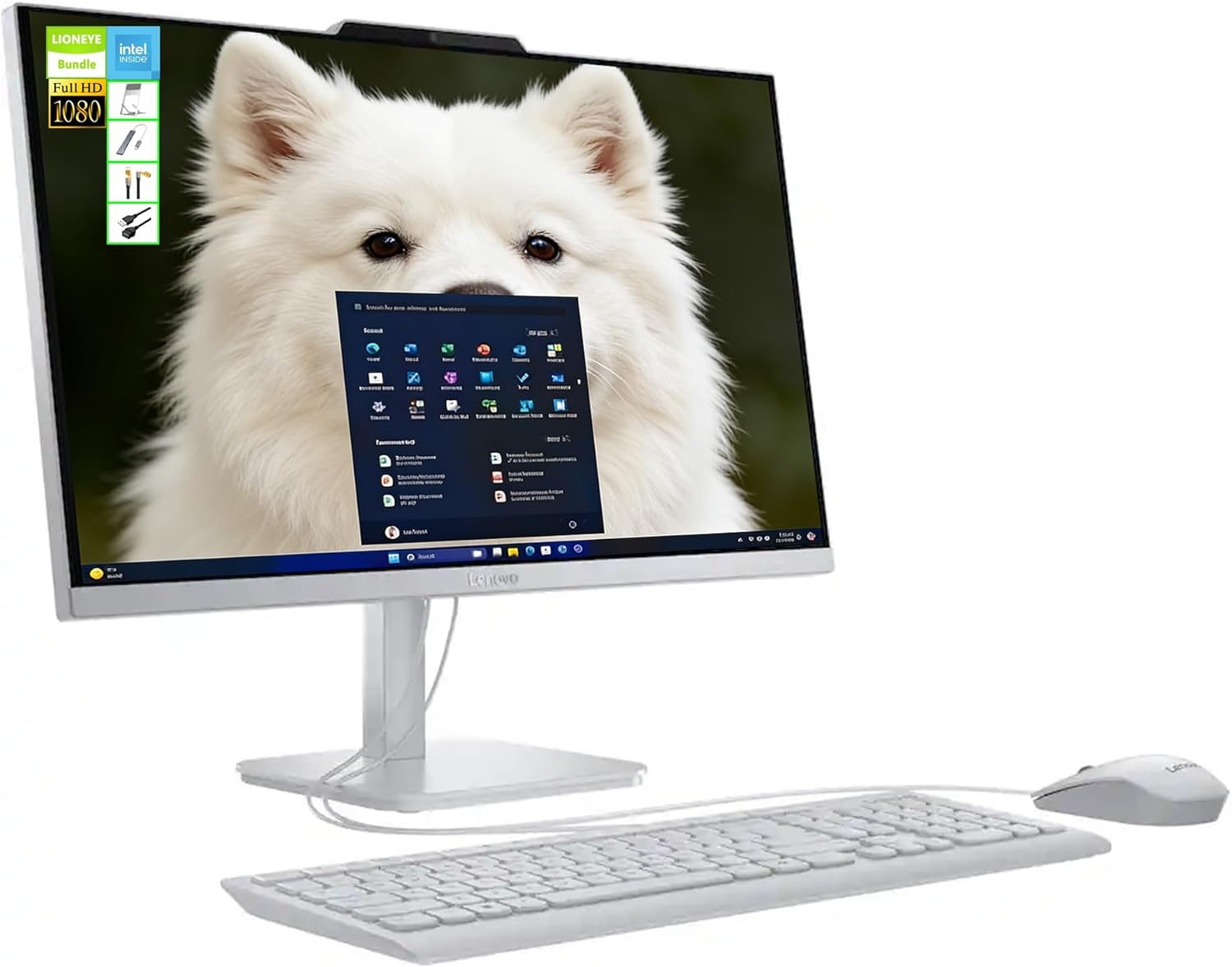 Lenovo A100 23.8" FHD All-in-One PC, Intel 4-Core CPU, 8GB RAM, 256GB SSD, Webcam, Wi-Fi 6/Bluetooth, RJ-45, Keyboard & Mouse, Perfect for Multi-User Home/Office/Online Learning, Windows 11,LE Bundle