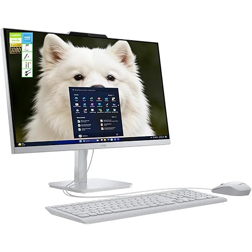 Lenovo A100 23.8" FHD All-in-One PC, Intel 4-Core CPU, 8GB RAM, 256GB SSD, Webcam, Wi-Fi 6/Bluetooth, RJ-45, Keyboard & Mouse, Perfect for Multi-User Home/Office/Online Learning, Windows 11,LE Bundle