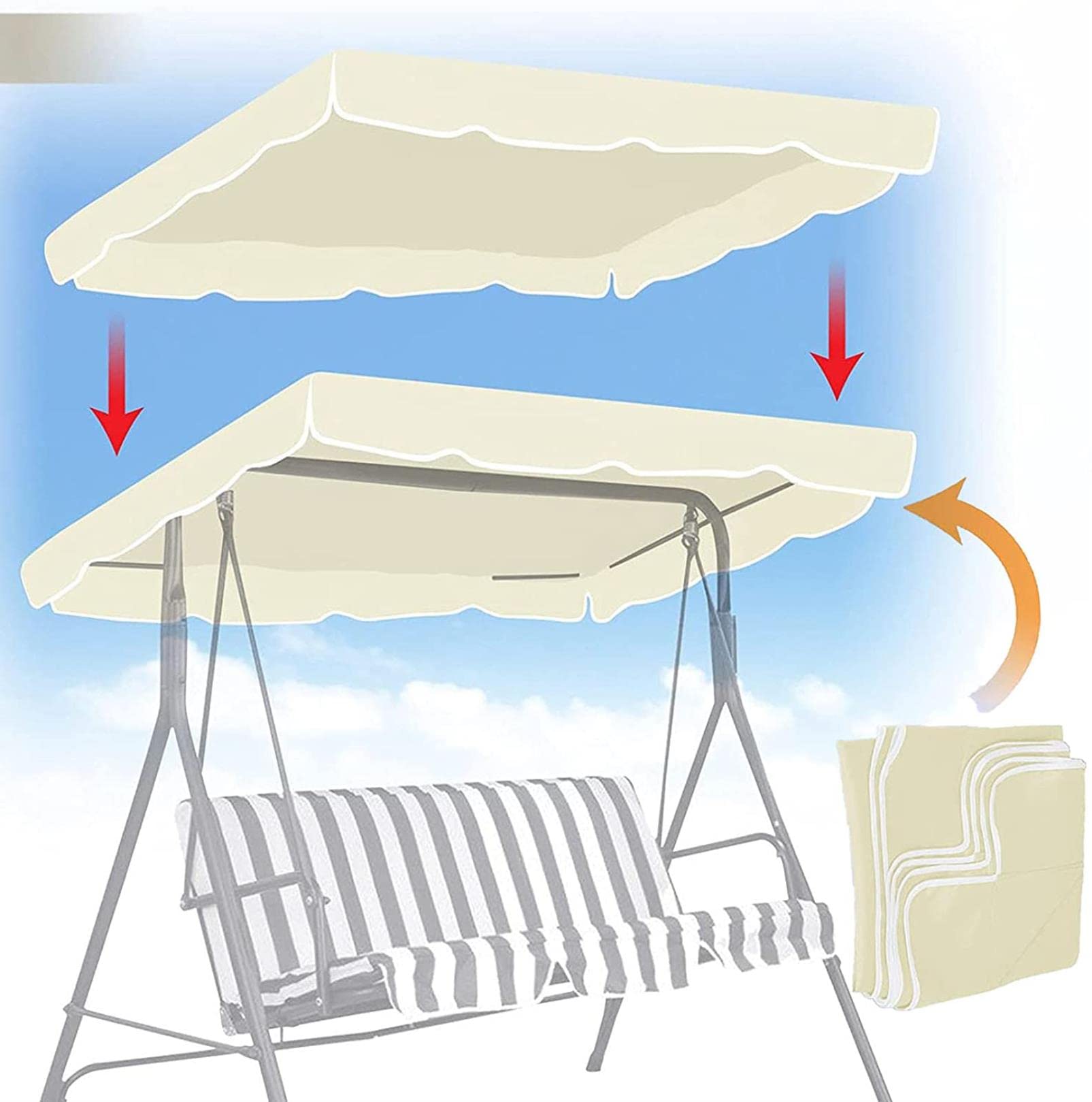 Toit de Rechange pour Balancelle de Jardin, Auvent de balancelle de patio, ensemble de housse de protection imperméable contre la neige, auvent de remplacement pour balancelle, protection contre les