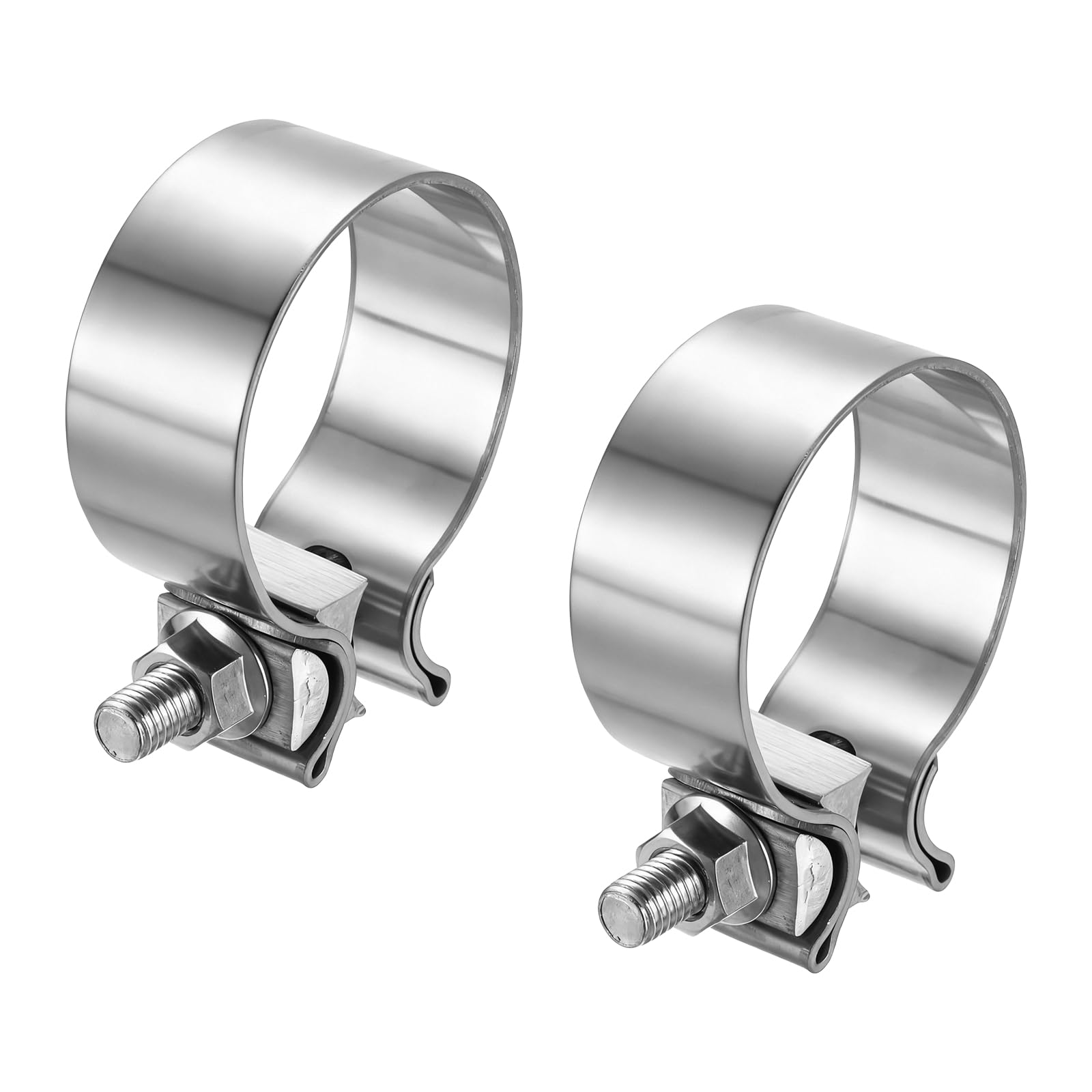 QUARKZMAN Abrazadera de manguera con perno en T de 2 piezas, 60-68 mm, acero inoxidable, para escape, 29 mm de ancho, para tubos, silenciadores, mangueras, tuberías de agua, color plateado