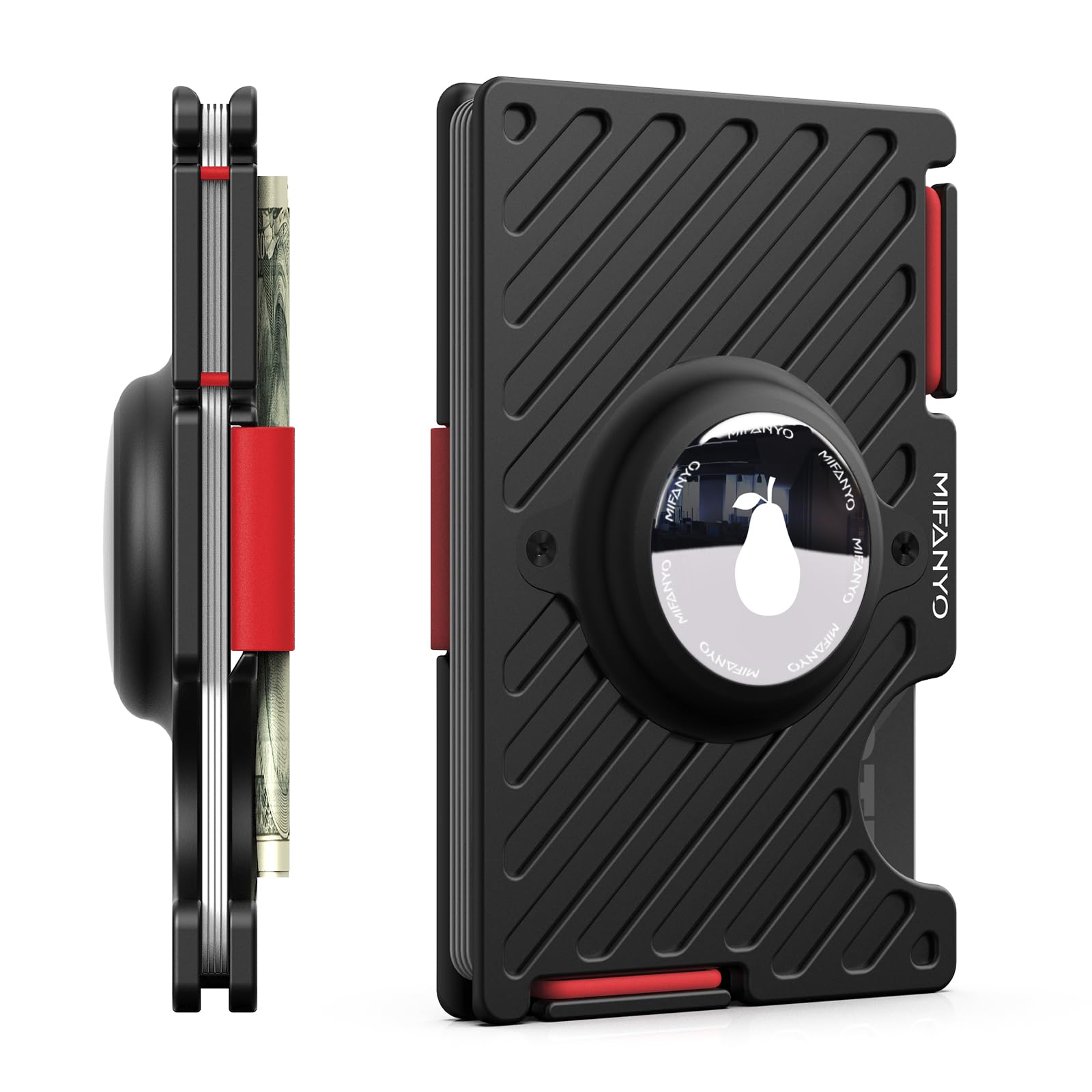 MIFANYO Minimalist Wallet for Men with Air tag Holder(Not Included AirTag), Rfid Blocking Metal Wallets with Money Strap, Slim Front Pocket Aluminum