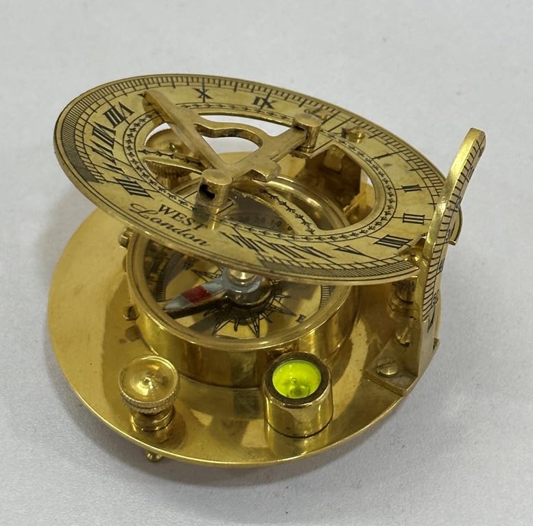 Solid Brass Sundial Compass Triangle Shape Shinny Finish Collectible Gift-image-31