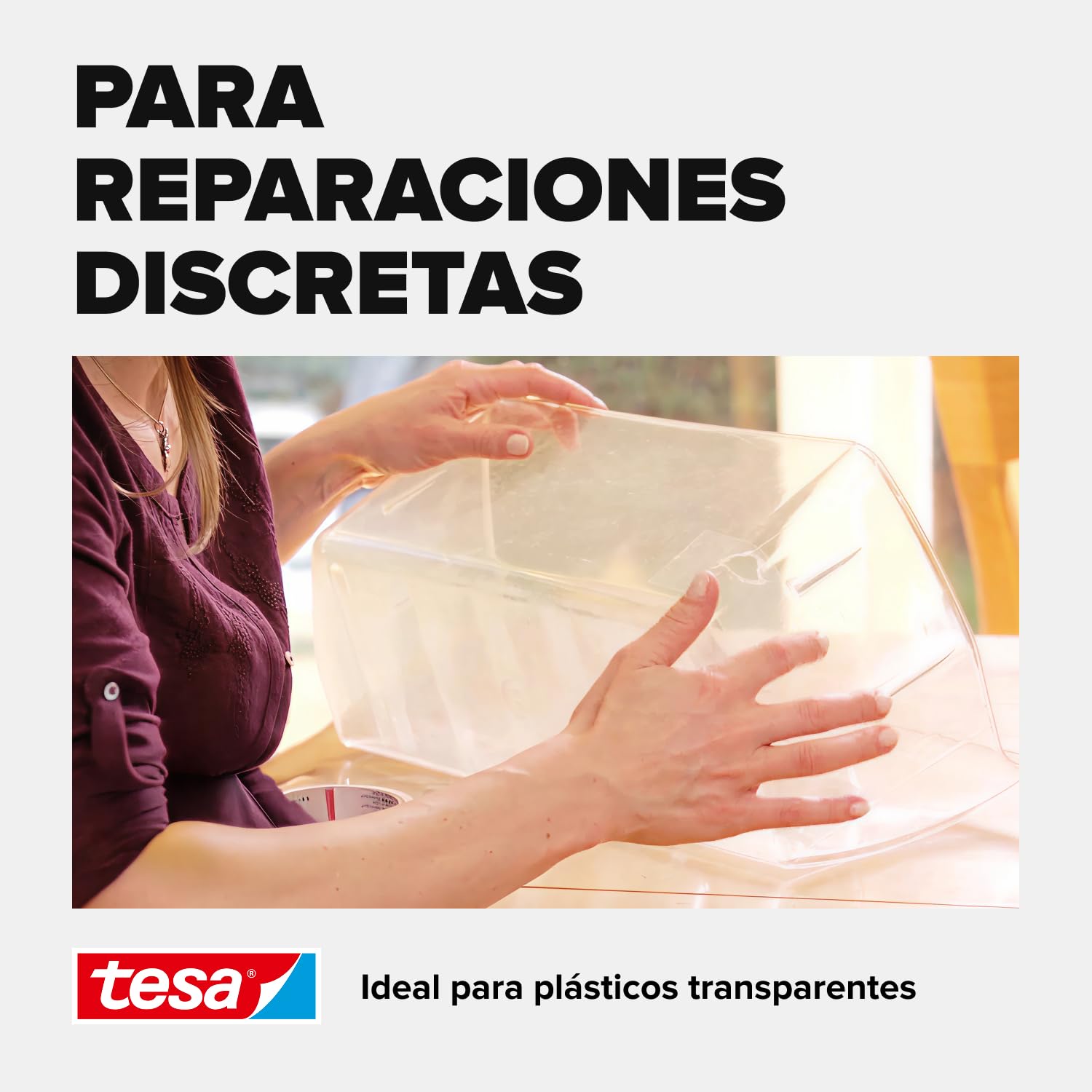 Tesa Extra Power Clear Duct Tape Cinta Impermeable de Reparación Transparente para Exteriores, 10 m x 50 mm