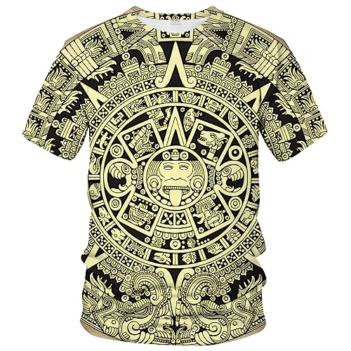 LAOLIUSN T-shirt aztèque pour homme avec motif totems mayas, imprimé sur le thème mexicain, gris, Taille S
