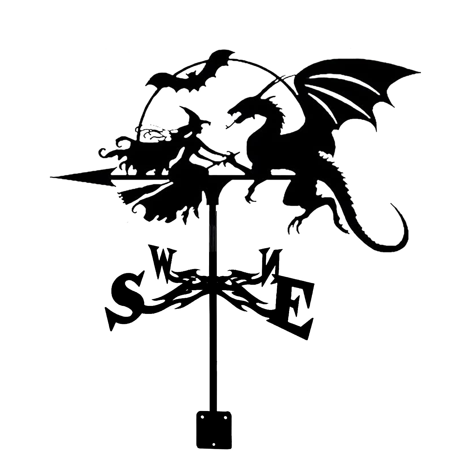 TAXXII Weathervane Wind Vane For Yard Direction Indicator, Witch Dragon Hollow Carved Design Stainless Steel Measuring Tool