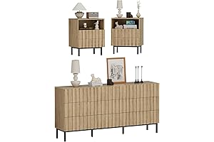 UEV Mid Century Modern 3 Piece Dresser Sets with Two 2-Drawer Nightstands...