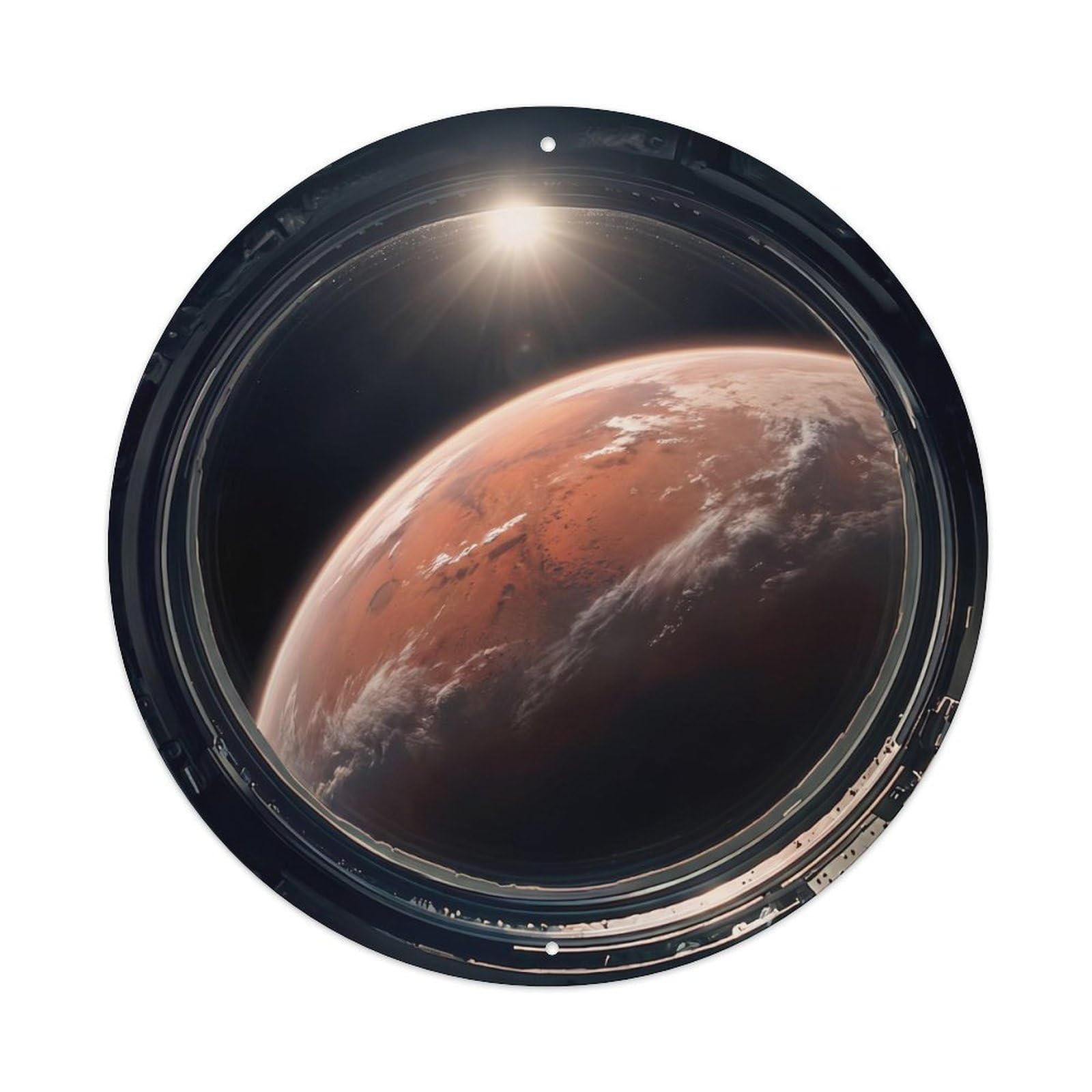 Metal Tin Sign Red Planet Clouds from Space Station Porthole
