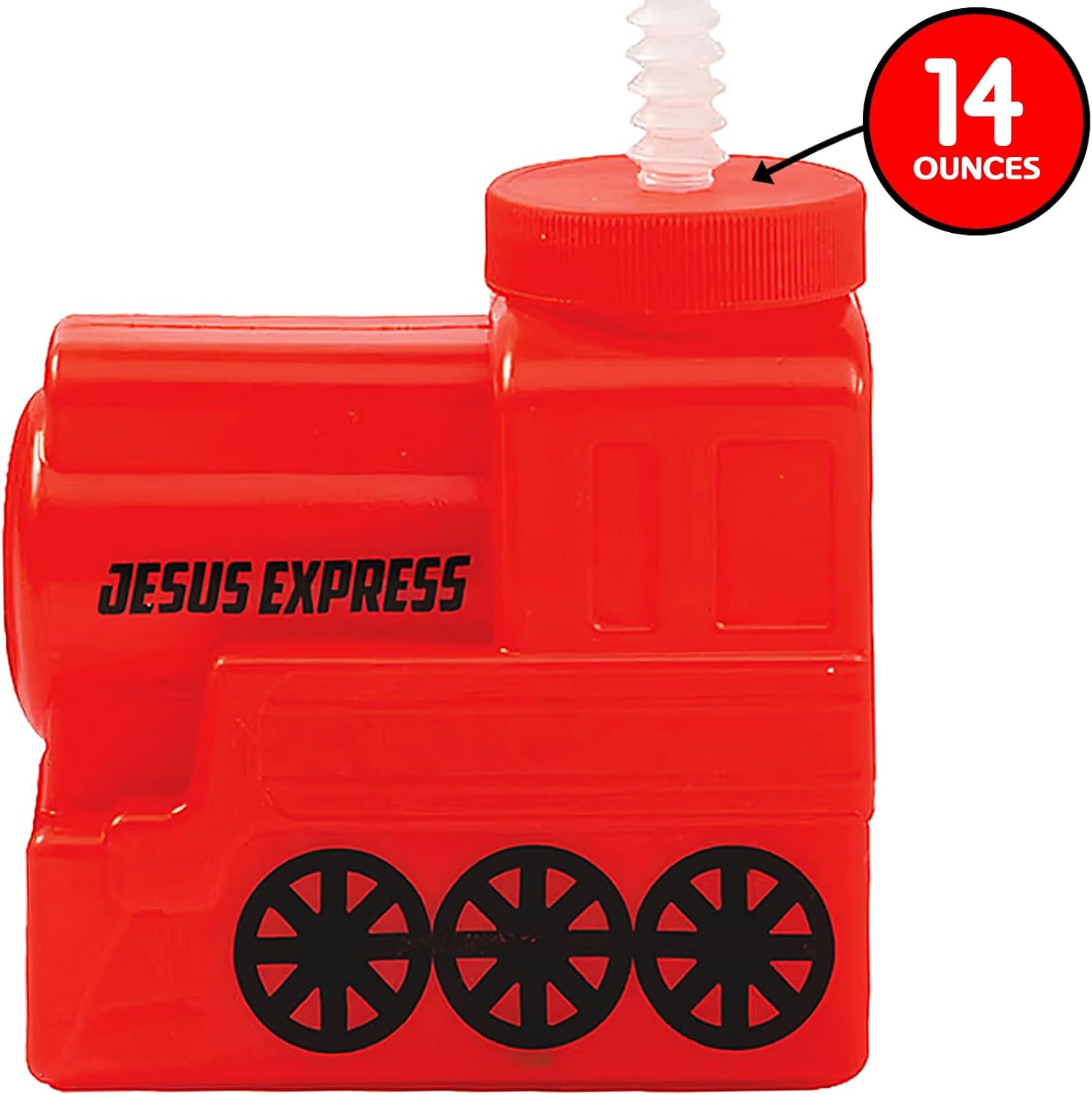 Fun Express 8 Pieces Railroad Cup with Straw, Holds 14 oz, BPA Free Plastic, Party Supplies, Red - VBS Vacation Bible School Supplies/Decor