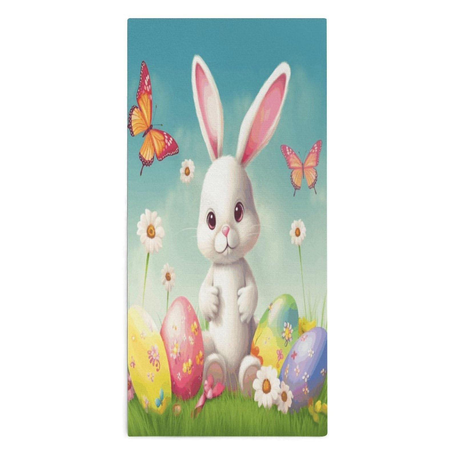 Fodpand Style Easter Bunny With Eggs And Spring Butterfly Microfiber Towels, Decorative Bath Towel Soft & Lightweight, Hand Towels Multipurpose Use For Bathroom, Pool, Gym, Spa, And Hotel Use