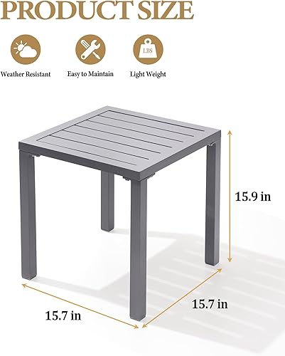 Miniatura 10 de Crestlive Products Juego de 2 mesas auxiliares de aluminio para exteriores, mesa auxiliar para silla de piscina, resistente a la intemperie, mesa