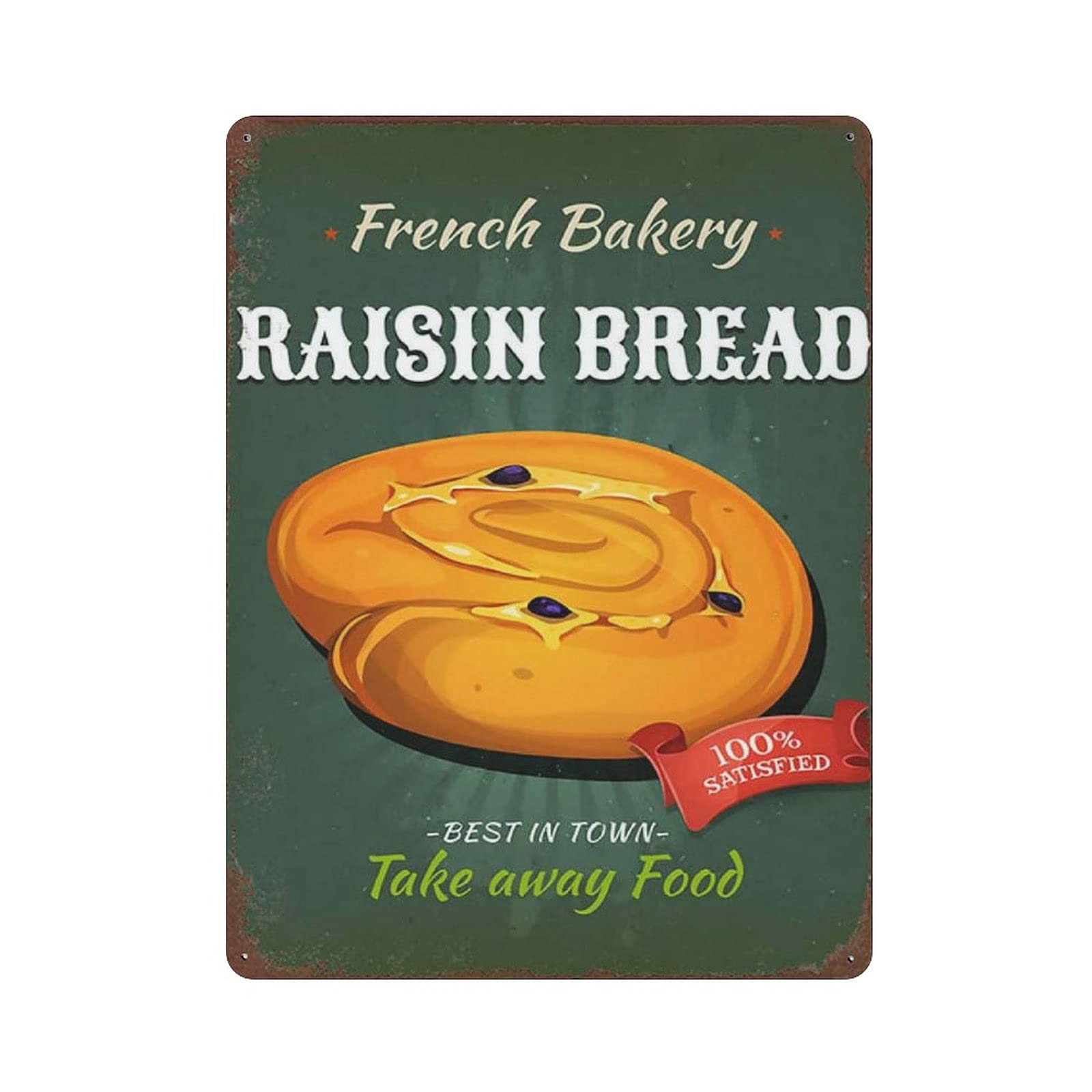 Metal Tin Sign Raisin Bread Fast Food Vintage Tin Poster Metal Sign Wall Decoration Country Kitchen Home Garage Decor 16"x12"