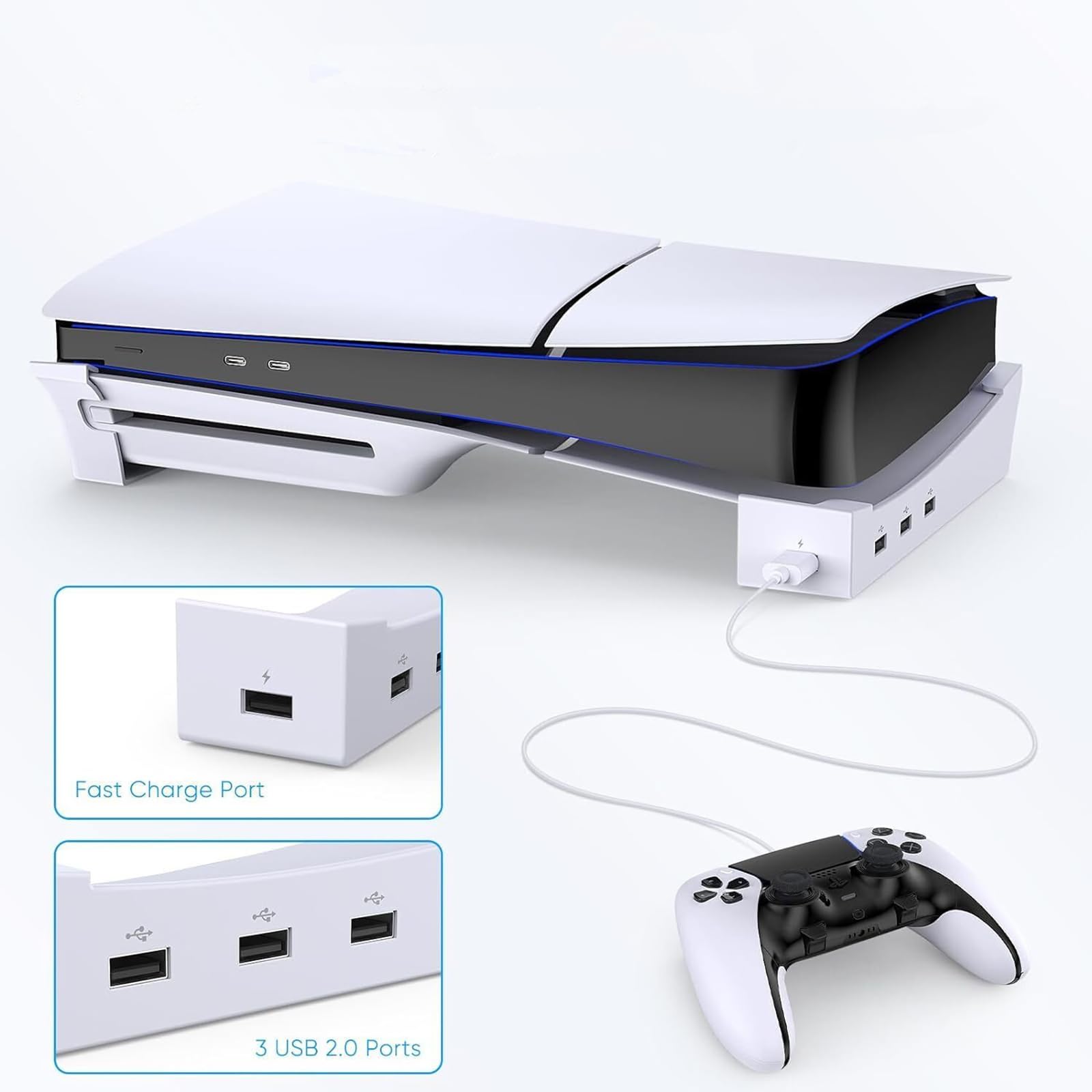 MOOKEENONE Hub orizzontale 4 Porta USB Base del basamento per PS5 Slim Console, Aggiornamento Accessori Stand Holder