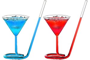 Crystal Martini Glasses Set of 2 with Built-In Straw