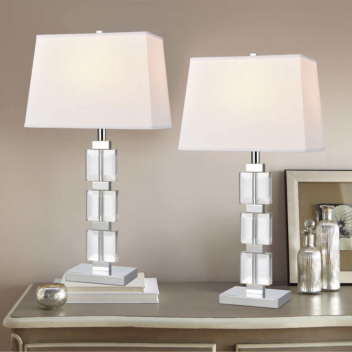 Beveled Square Crystals Paris Table Lamp, 2-Pack (Silver)