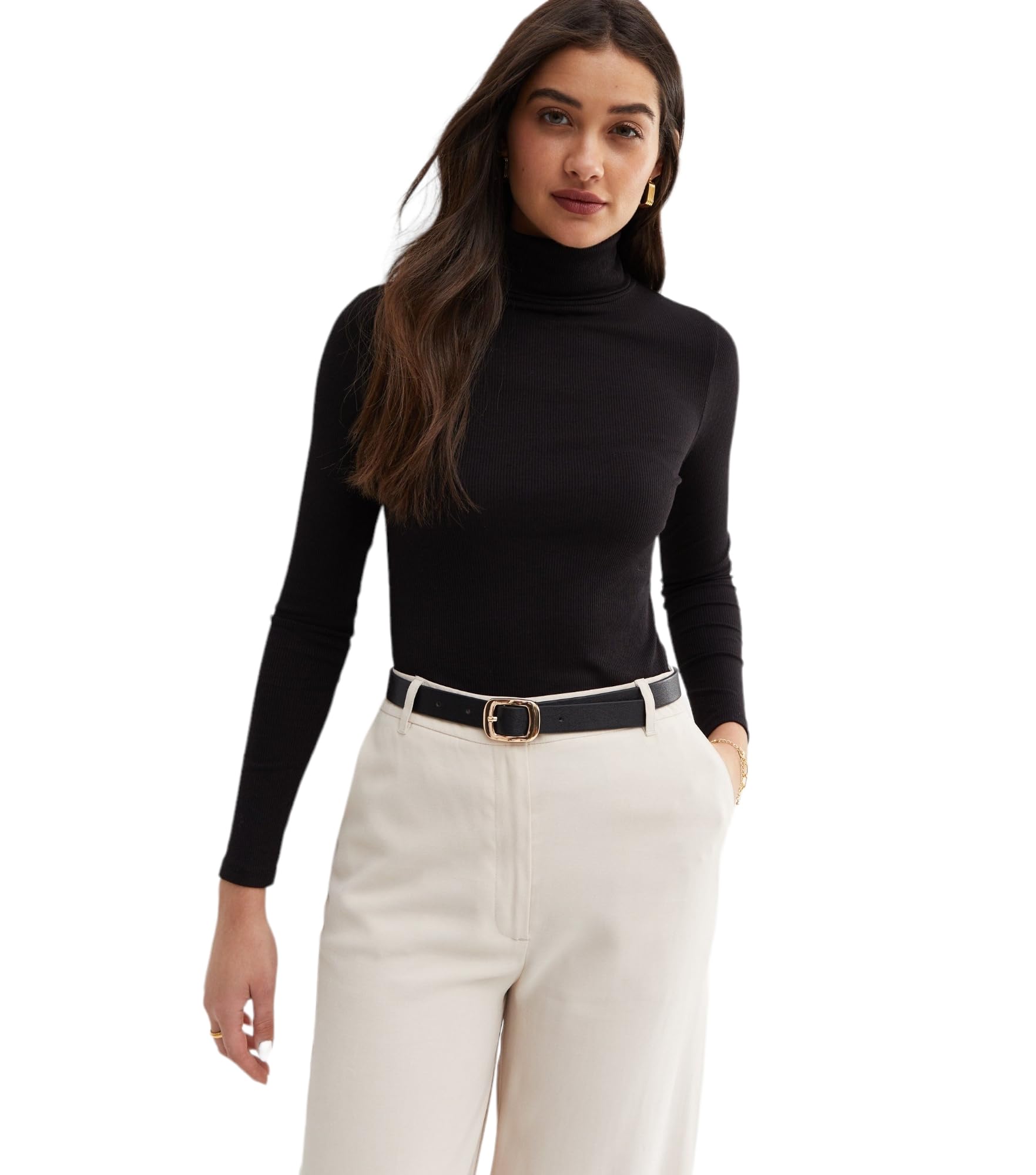 Womens Turtle Neck Full Sleeve Ribbed Top