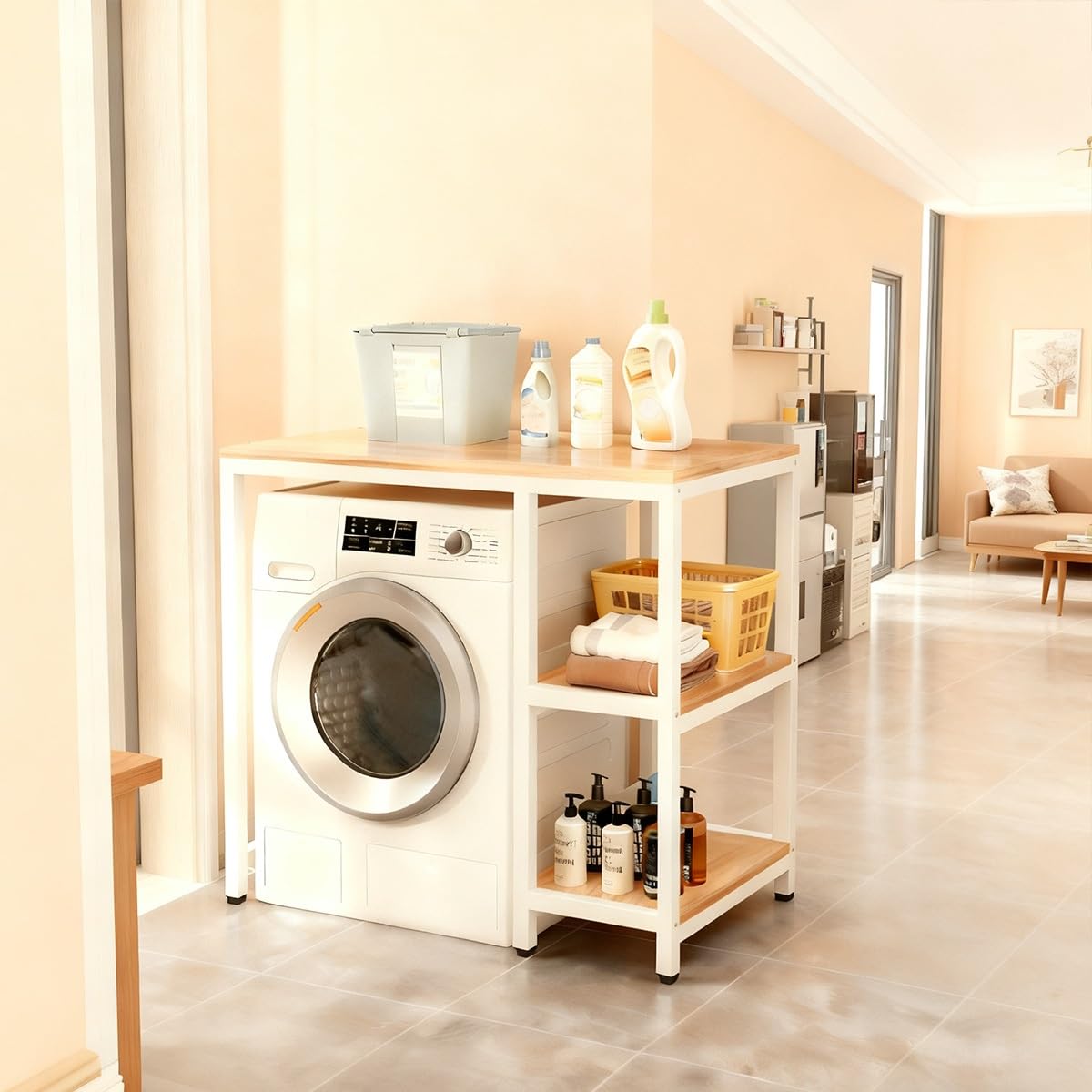 Scaffale Lavatrice Asciugatrice Robusto, Ripiano Sopra la Lavatrice con Acciaio Rinforzato, Portata 150kg per Lavanderia(White 1,110cm/43.3in)