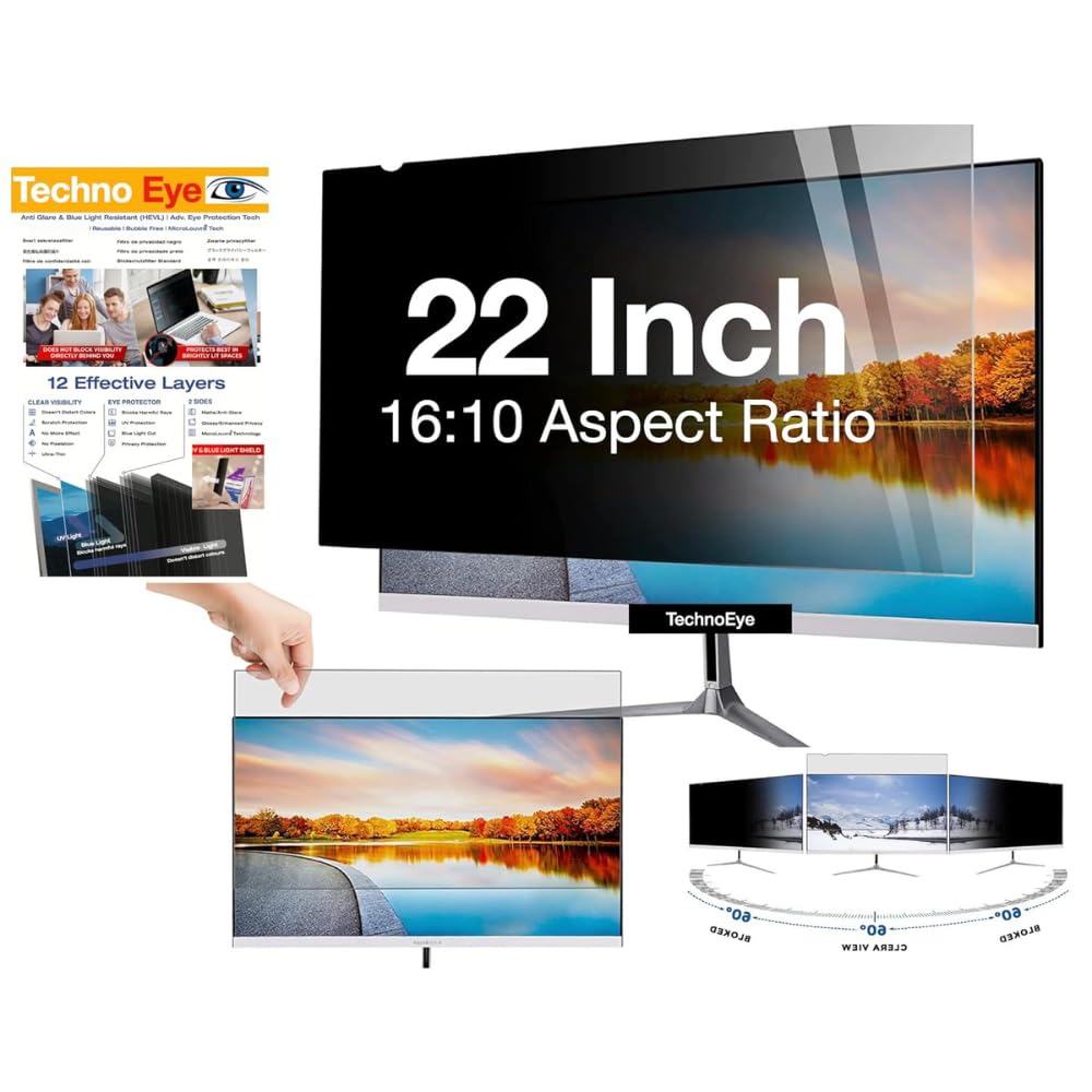 Techno Eye 22 Inch (16:10) Privacy Screen Filter - NO Eye Strain | Anti-Blue Light + Anti-Glare | No Dry Eyes | Privacy Screen Protector (B0C8TPQMRJ) Amazon Price History, Amazon Price Tracker