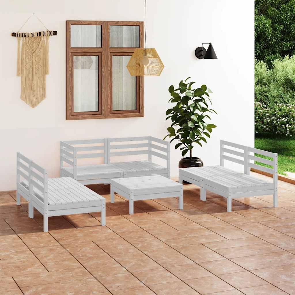 Set Divani da Giardino 7 pz Bianco in Legno Massello di Pino per Relax Esterno e Lounge con Tavolo e Sedie per Terrazza Patio e Veranda resistente e modulare