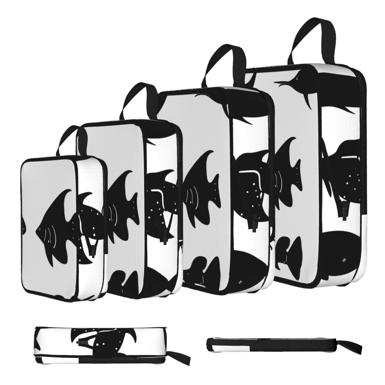 Sxzvvbn Black And White Fish Compression Packing Cubes 4 Piece Set