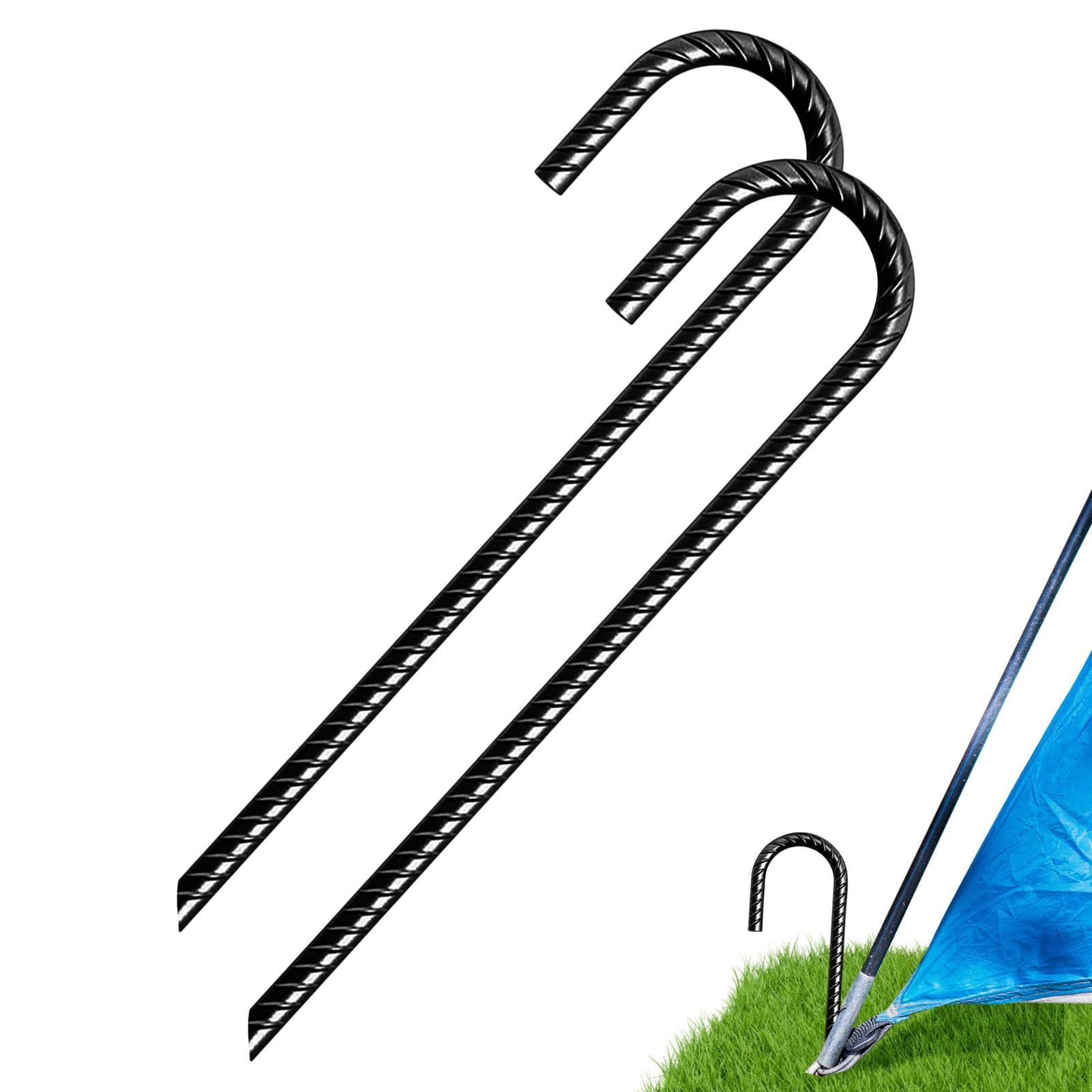 Tent Stakes - 2 Extra Heavy Duty Trampolines Stakes J Hook - 16 Inch Rust Proof Ground Anchors Tent Nails for Trampolines, Camping Tents, and
