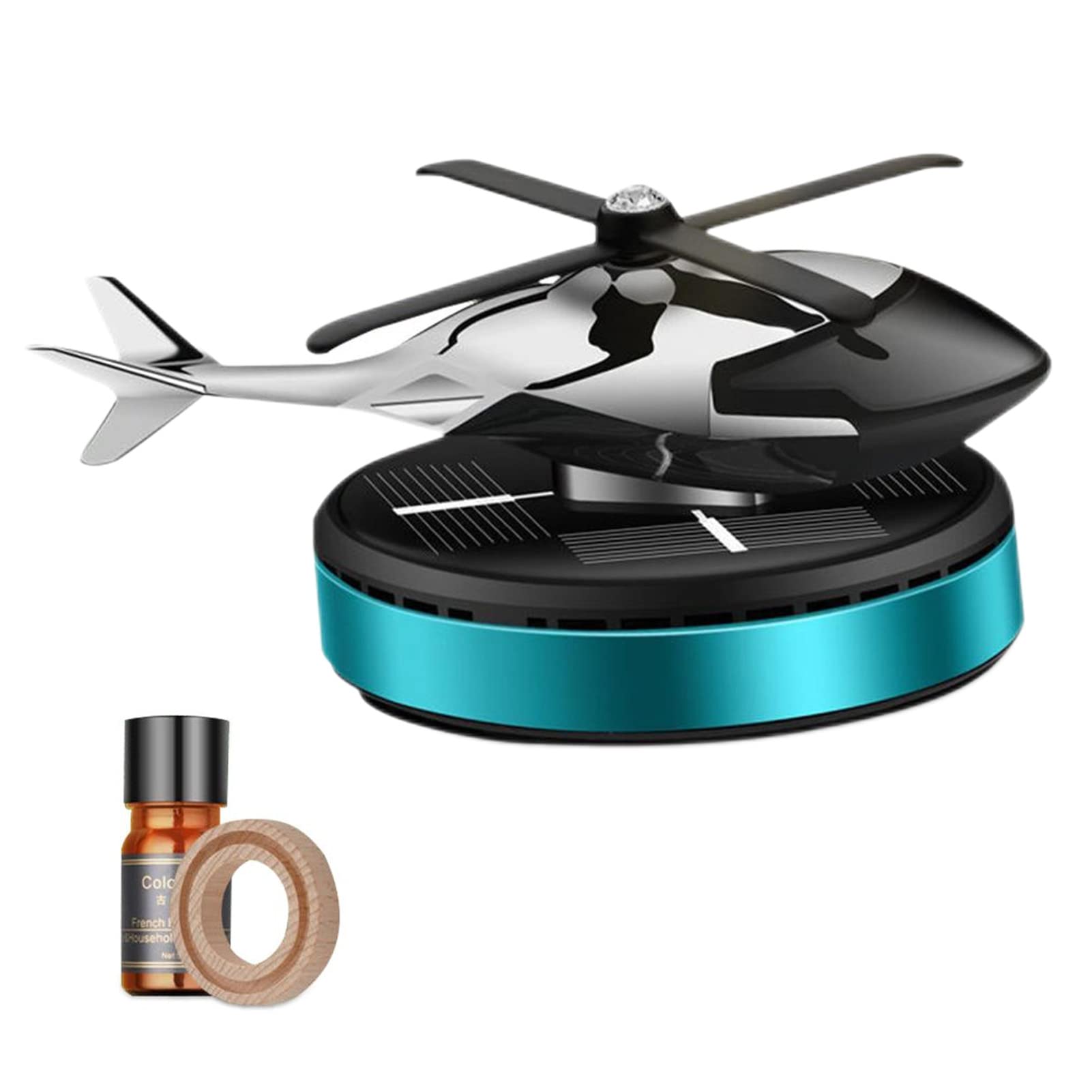 Car Air Fresheners ,Solar Energy Rotating Aromatherapy Helicopter with Anti-slip Mat, Auto Interior Decoration Accessories Diffuser For Car And Home (blue)