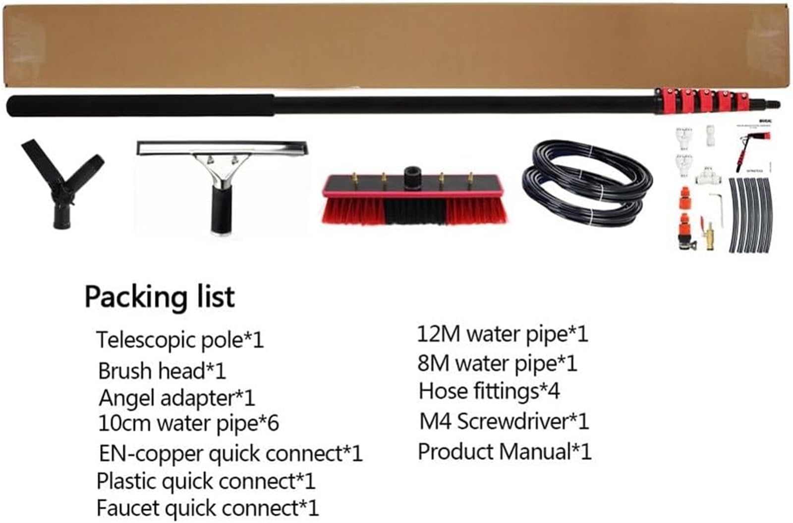 Kit de limpieza de ventanas de poste de alimentación de agua con cabezal giratorio de 180°, longitud ajustable para uso en exteriores, herramienta eficiente para lavado de ventanas de 36 pies