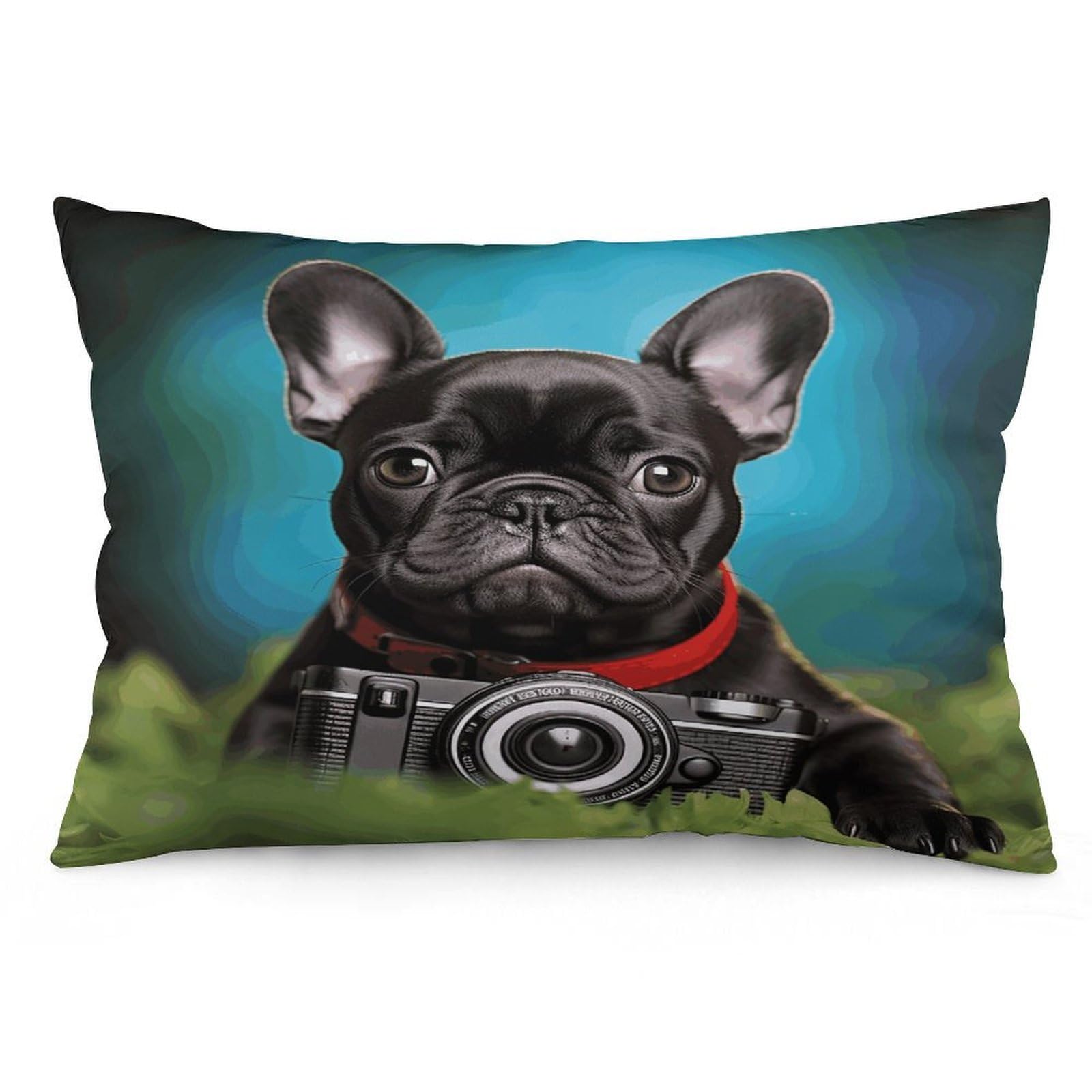 asbwuo Rectangular Decorative Throw Pillow Cover Soft Cushion Cover French Bulldog Puppy with Camera Queen Pillow Cases for Couch Sofa Living Room Bed