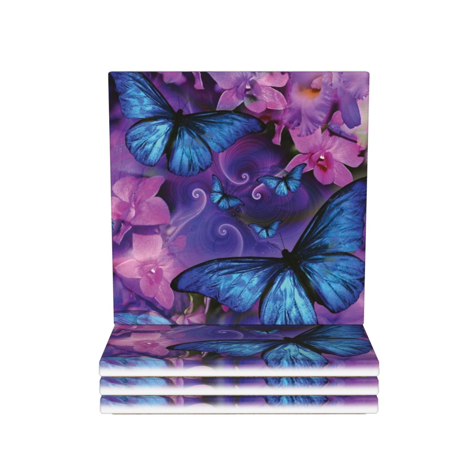 Dessous de verre en céramique avec papillon dessous de bouteille et tasse ronds