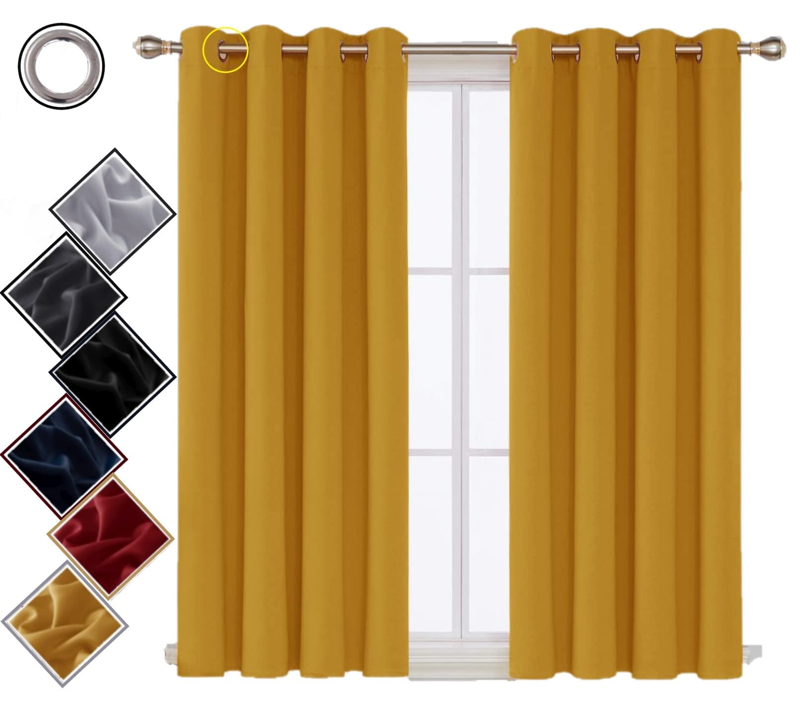 funky gadgets Blackout Curtains for Bedroom Thermal Insulated Blackout Curtains 70 to 90% Light Blocking Eyelet curtains for Living Room 2 Panels, 46 x 72 Inch, ochre Yellow โ image 1