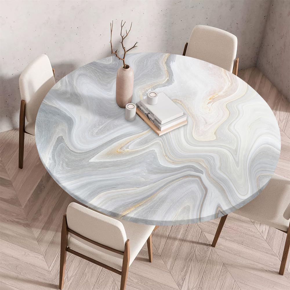 Morbuy Elastic Fitted Colorful Round Tablecloth, Table Cloths Stain Resistant Stretch Table Protector Cover for Home Coffee Restaurant Dining Picnic (Gray,180cm)
