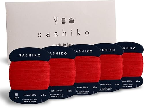 Miniatura 9 de DARUMA Sashiko Hilo 100% algodón tipo tarjeta (43.7 yardas) x 5 piezas con manual en inglés, juego de costura y bordado (dorado)
