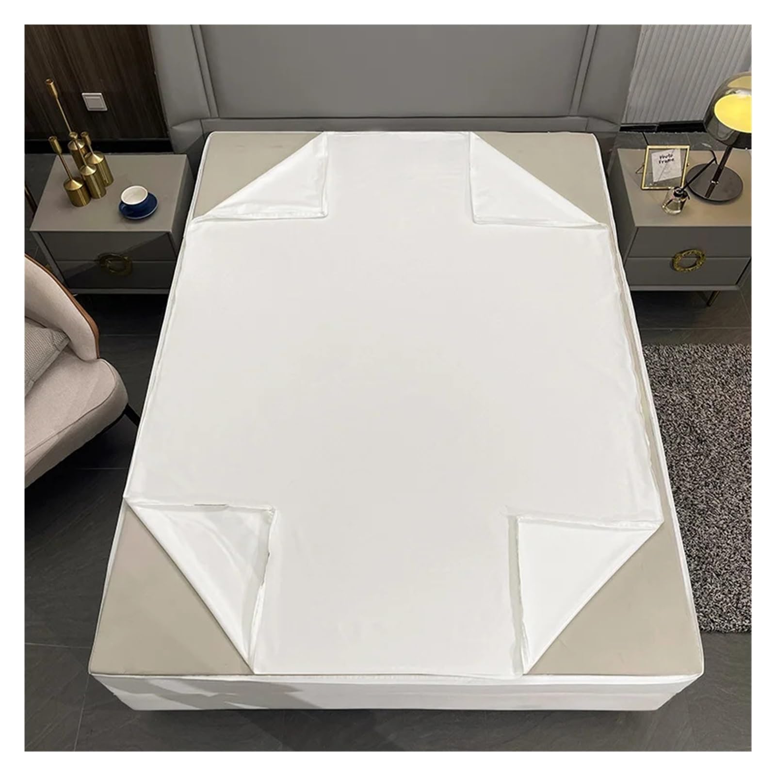 Sobrecolchón Acolchado de Microfibra Funda de colchón impermeable con cremallera, sábana ajustable de 6 lados, todo incluido, colchas a prueba de polvo for Protector doble(White,200X200X30cm 1Pc)